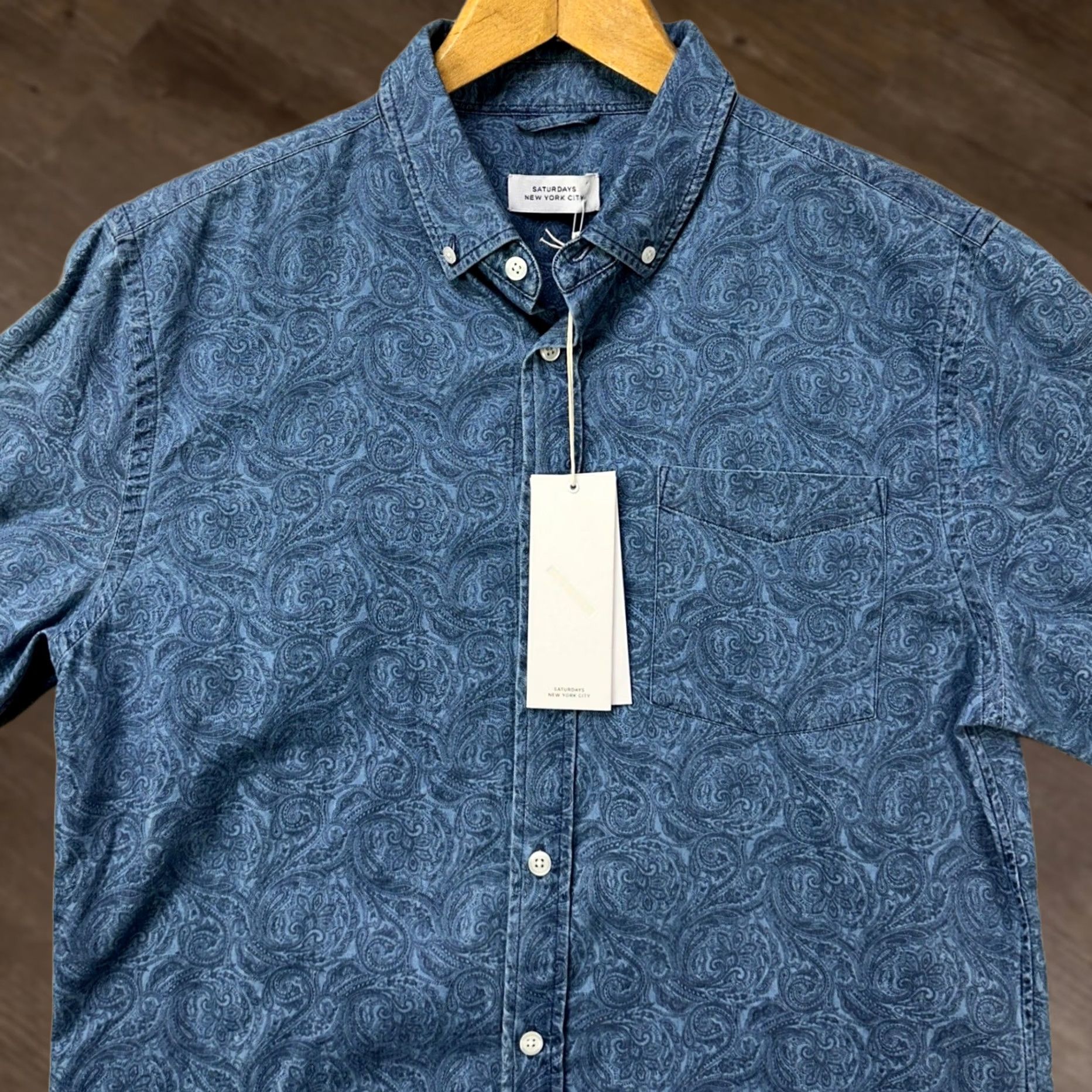 Saturdays NYC Saturdays NYC Shirt Paisley Blue Long Sleeve Button-Up Mens M Den​im Blue Pocket Size US M / EU 48-50 / 2 - 1 Thumbnail