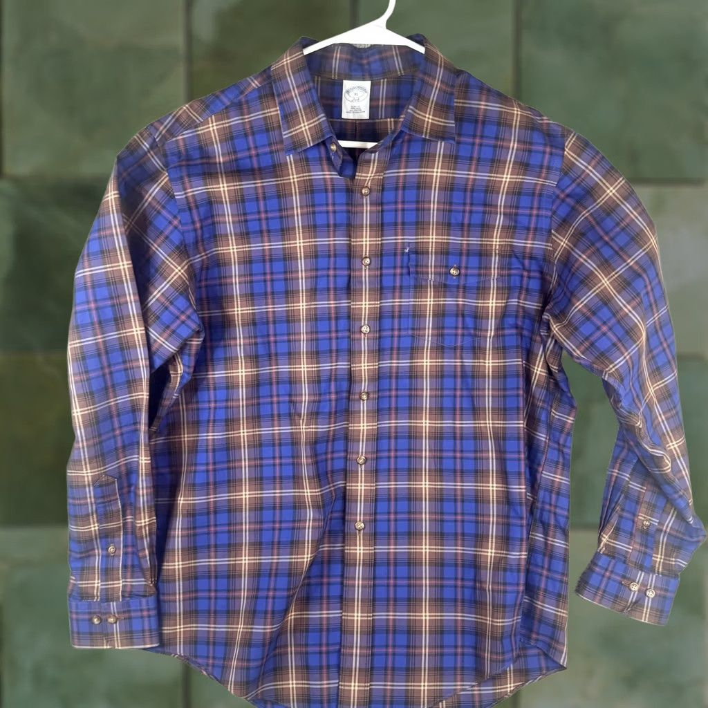 Brooks Brothers Brooks Brothers Shirt Mens XL Blue Plaid Non Iron Slim Fit Cotton Button Front Dress Shirt Size US XL / EU 56 / 4 - 1 Thumbnail