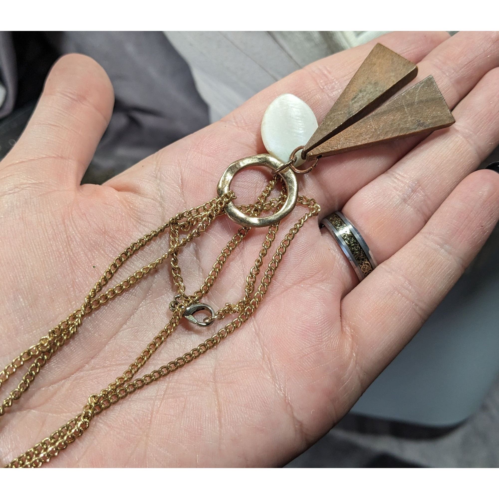 Other Geometric Abstract Wood And Shell Pendant Necklace Size ONE SIZE - 3 Thumbnail