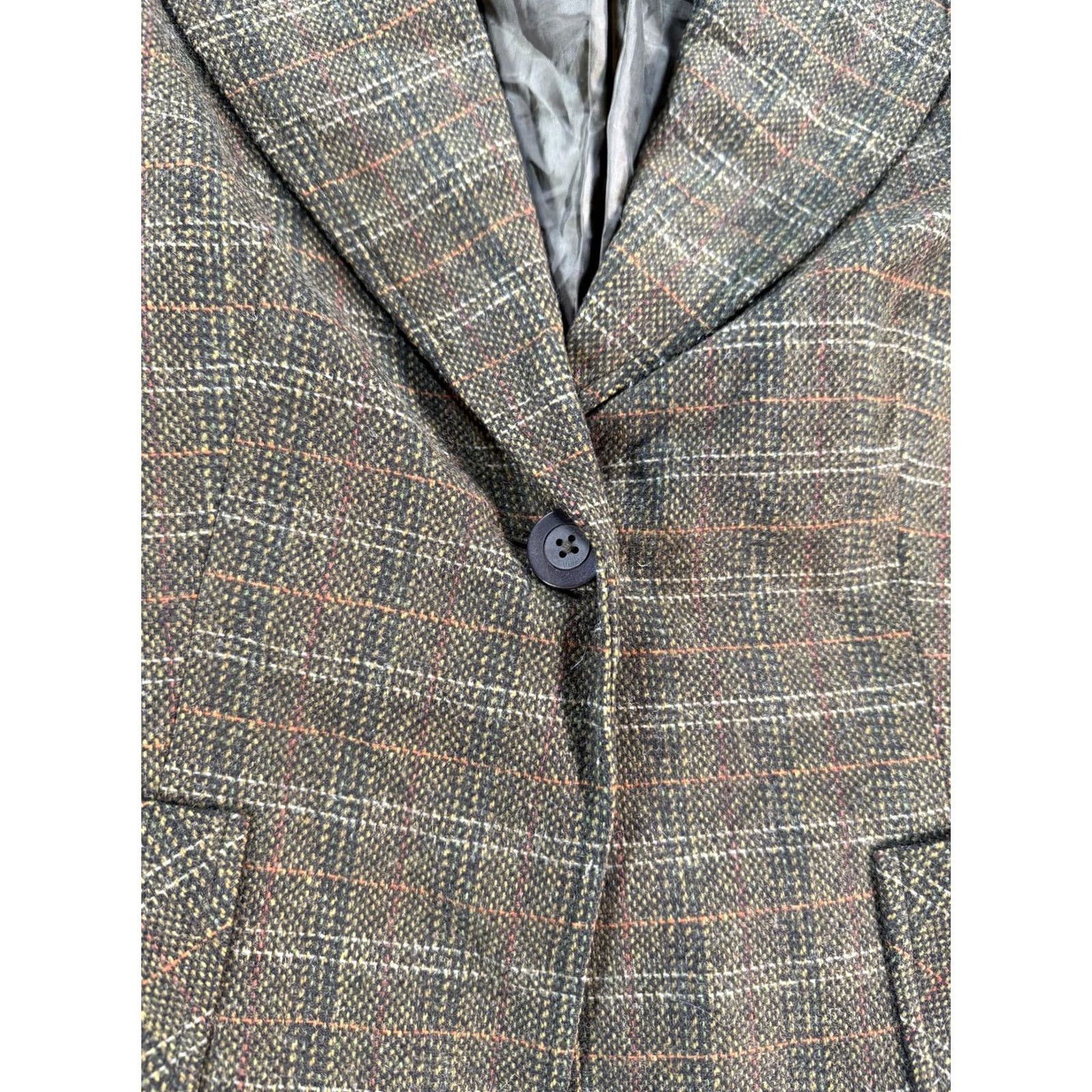 Vintage Halogen Blazer Womens Small Brown Green Plaid Tweed Wool Look Jacket Lined Size S / US 4 / IT 40 - 7 Thumbnail
