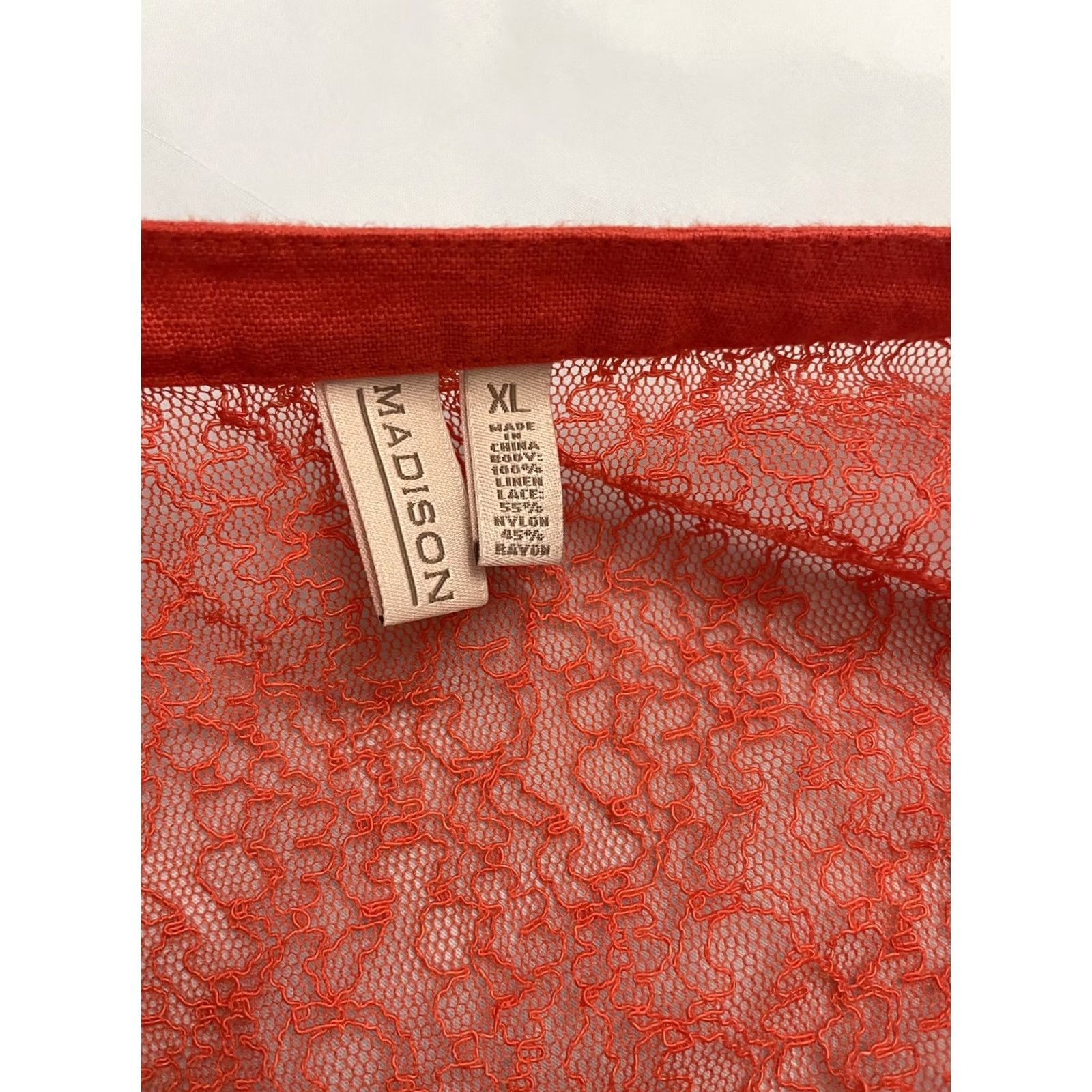 Madison Madison Shirt Womens XL Red Linen Lace Tunic Long Sleeve Button Front Pockets Size XL / US 12-14 / IT 48-50 - 3 Thumbnail