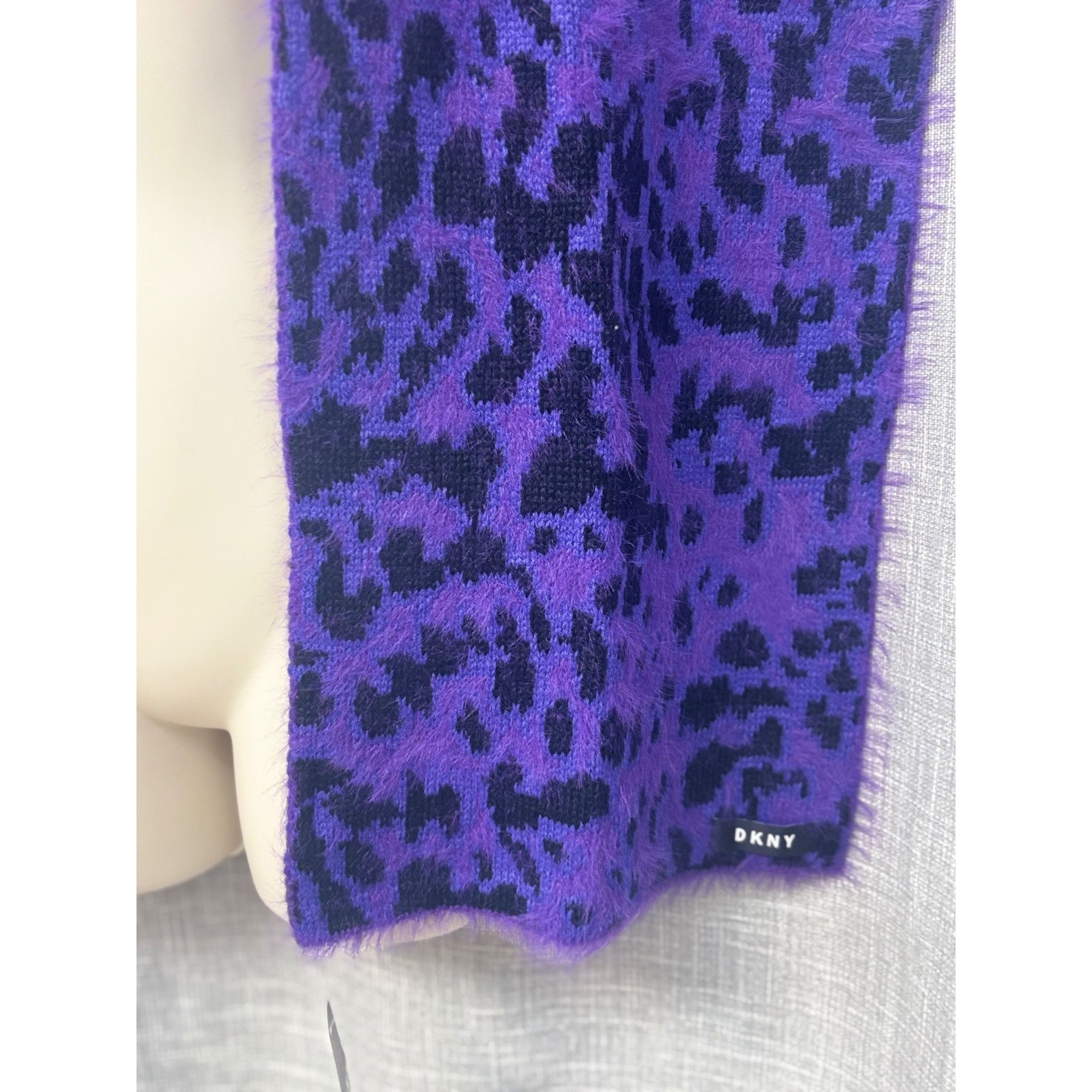DKNY DKNY Fuzzy Animal Print Knit Scarf , Purple 12"x67" Size ONE SIZE - 8 Thumbnail