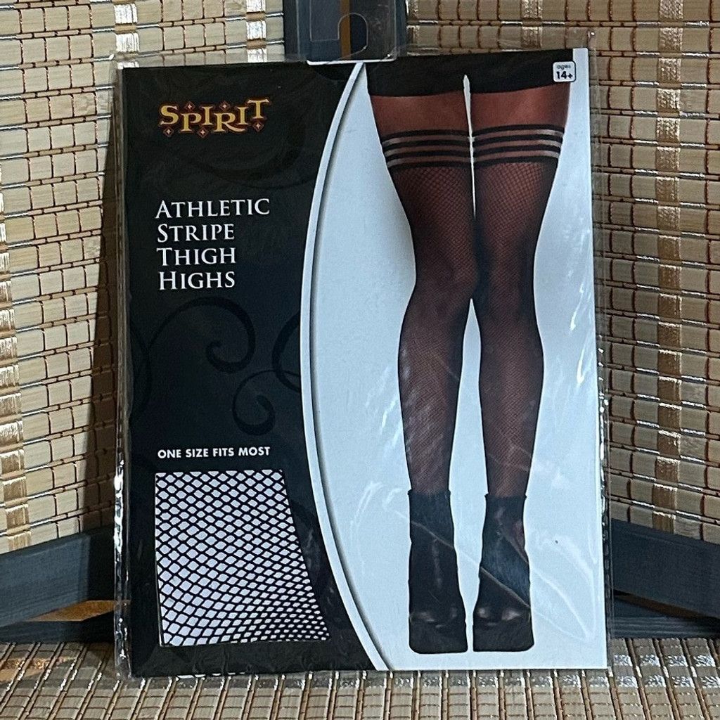 Share Spirit Homme Athletic Stripe Fishnet Thigh Highs Size ONE SIZE - 1 Thumbnail