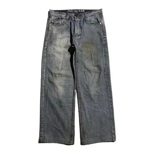VIBE Harajuku Skull Embroidery Retro Baggy Jeans Size US 31 - 2 Thumbnail