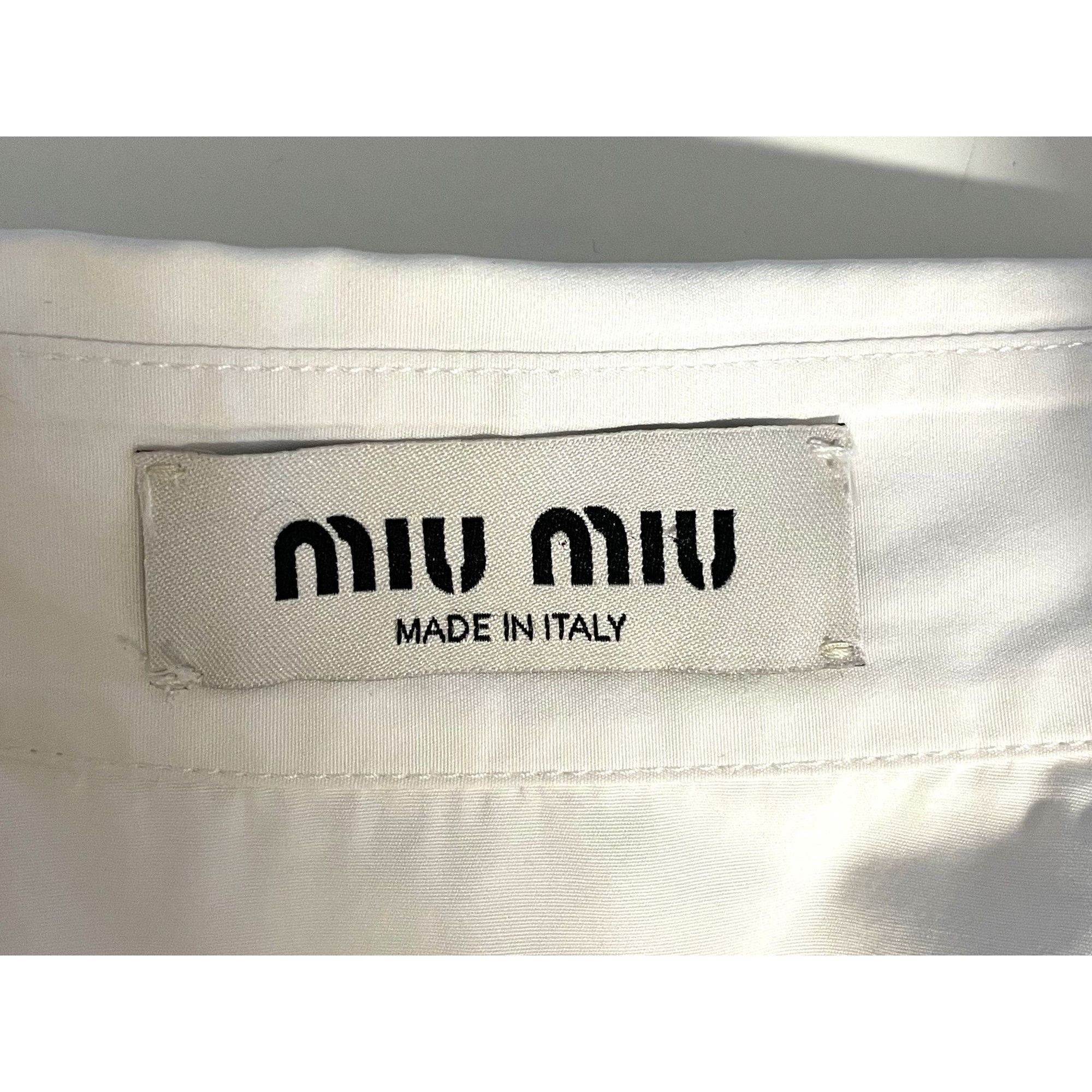 Miu Miu Miu Miu Womens White Button-Up Cropped Shirt With Embroidere Size M / US 6-8 / IT 42-44 - 7 Thumbnail