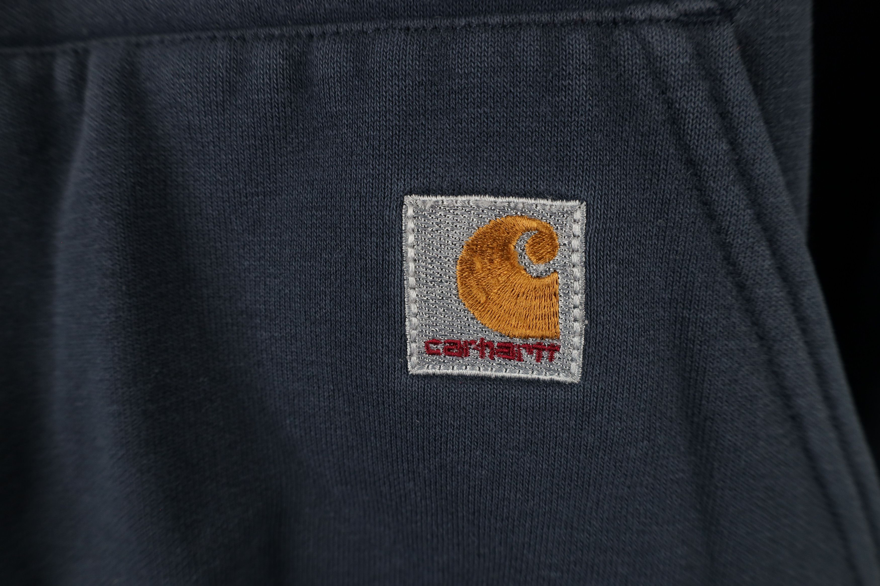 Carhartt × Vintage Vintage 90s Carhartt Spell Out Hoodie Sweatshirt Navy Blue Size US L / EU 52-54 / 3 - 4 Thumbnail