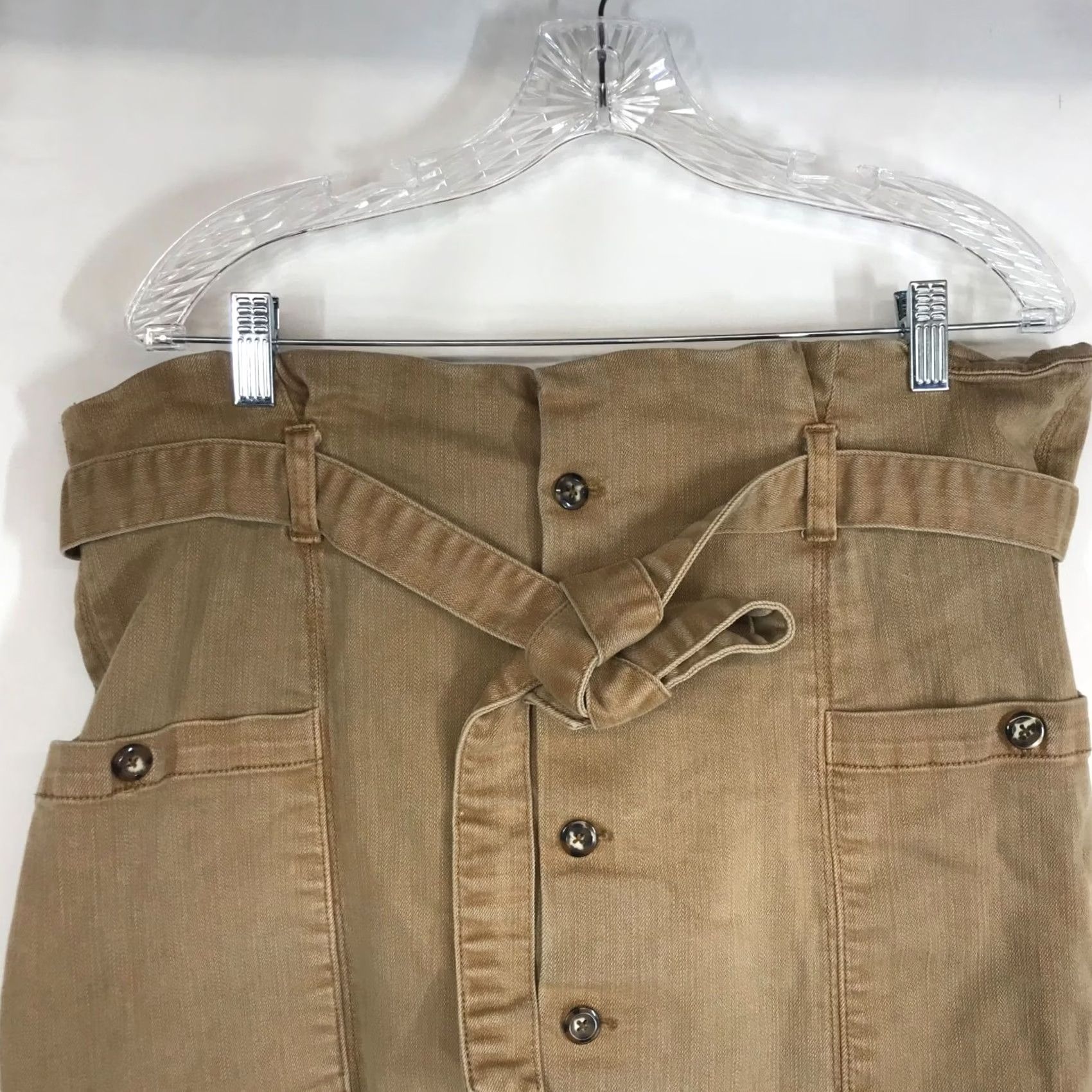 Free People FREE PEOPLE Skirt Womens L Brown Button Front Cotton Blend Short Belted Size 36" / US 14 / IT 50 - 2 Thumbnail