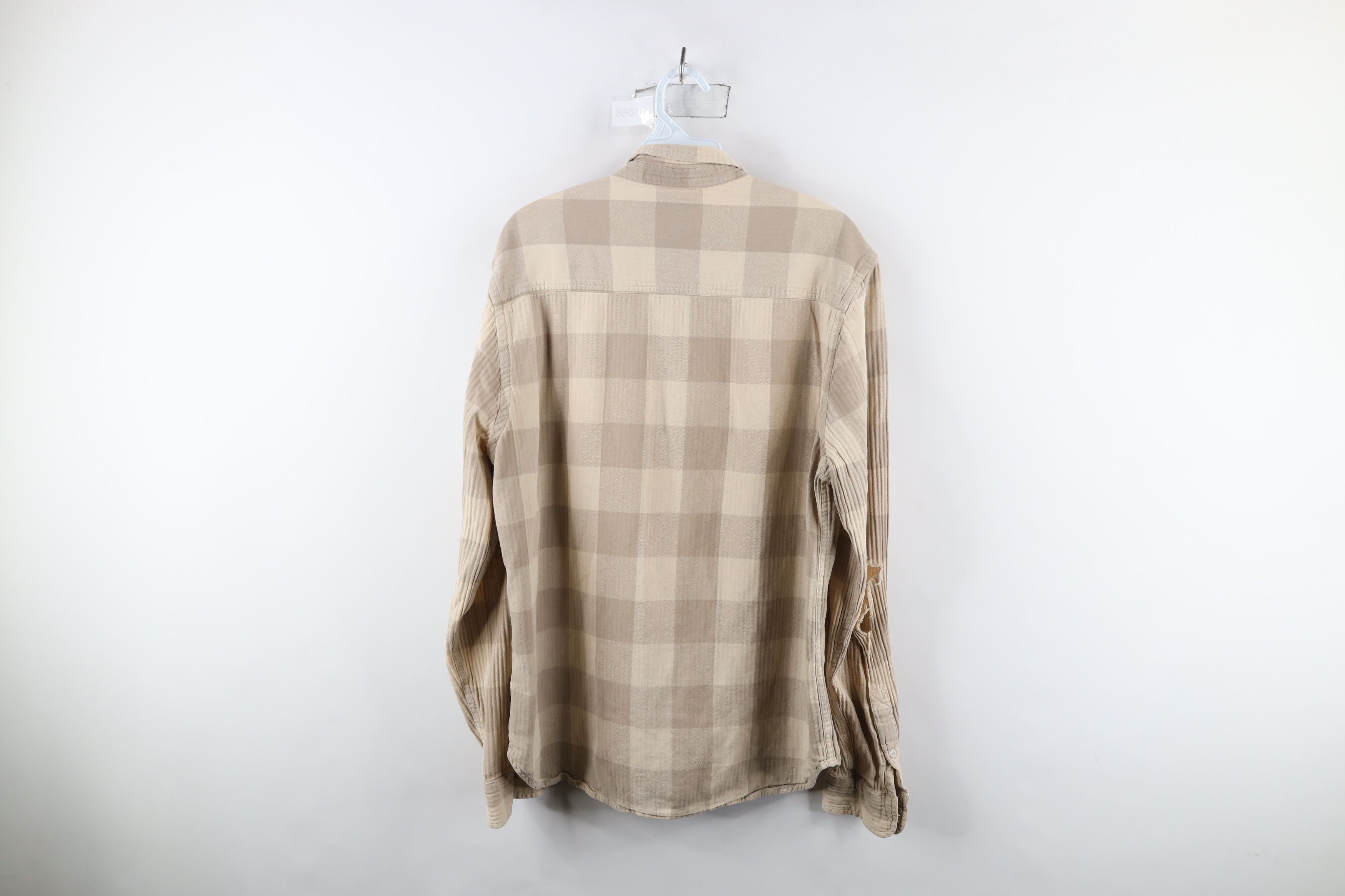 Vintage Vintage 90s Streetwear Flannel Collared Button Shirt Beige Size US L / EU 52-54 / 3 - 8 Thumbnail