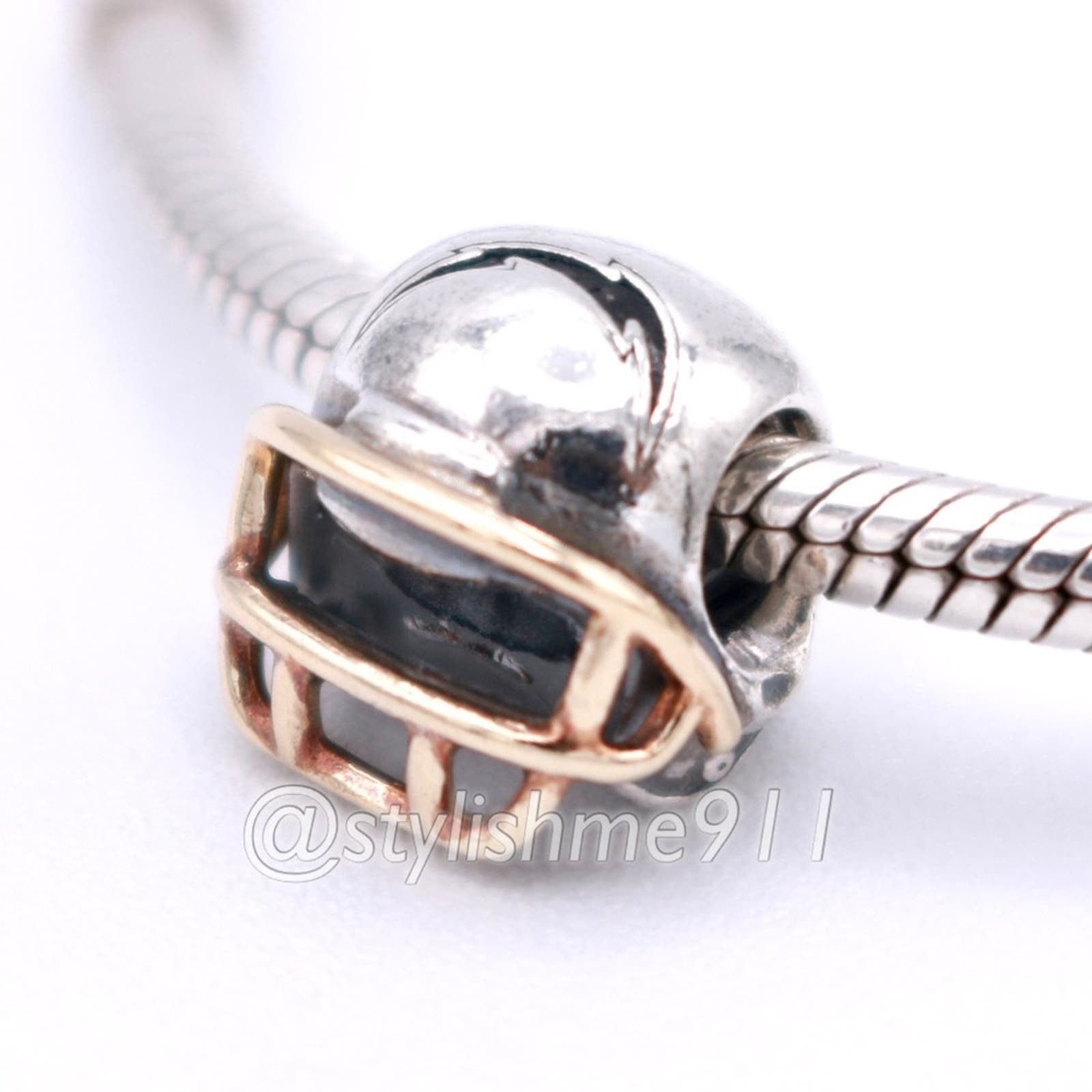 image of Authentic Pandora San Diego Chargers Helmet With 14K Gold in Silver, Women's