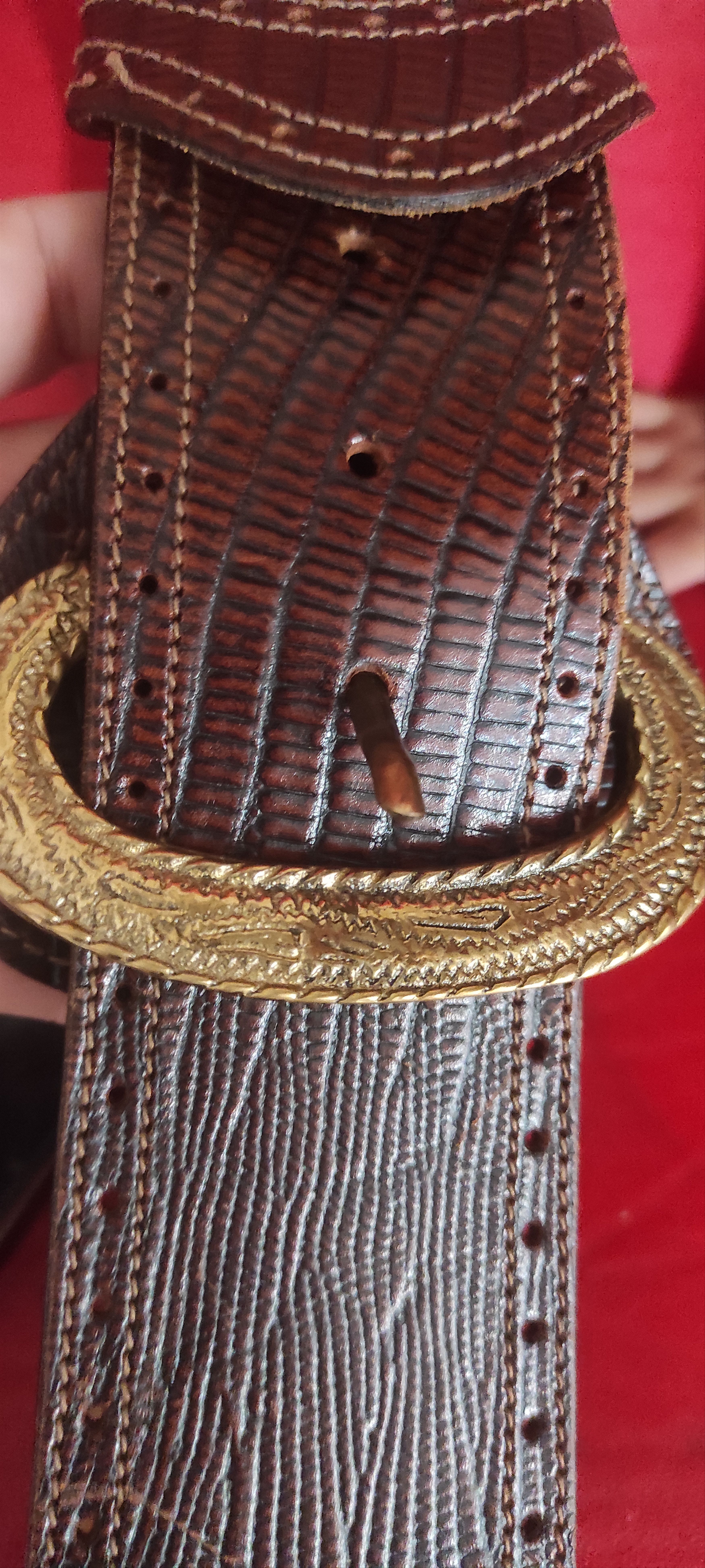 Genuine Leather Il Cinturaio Western Leather Belt Brass Buckle Made in Italy Size ONE SIZE - 14 Thumbnail