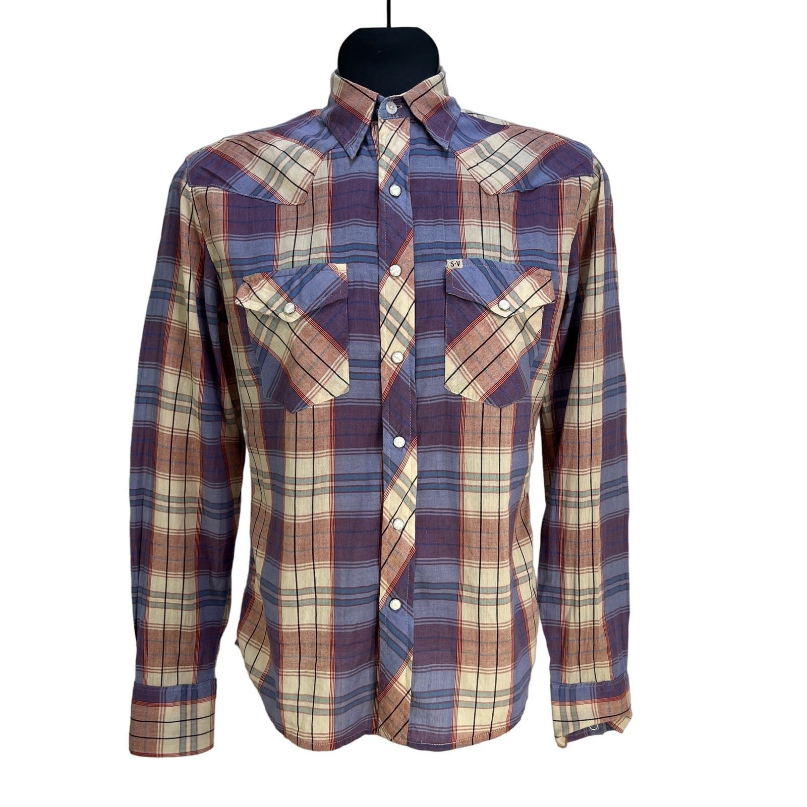 Salt Valley Western Plaid Shirt Pearl Snap Blue