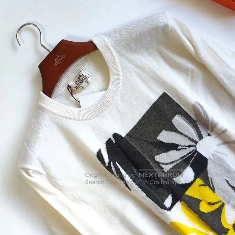 Other Hermes Jacquard White Cashmere Sweater Size L / US 10 / IT 46 - 2 Thumbnail