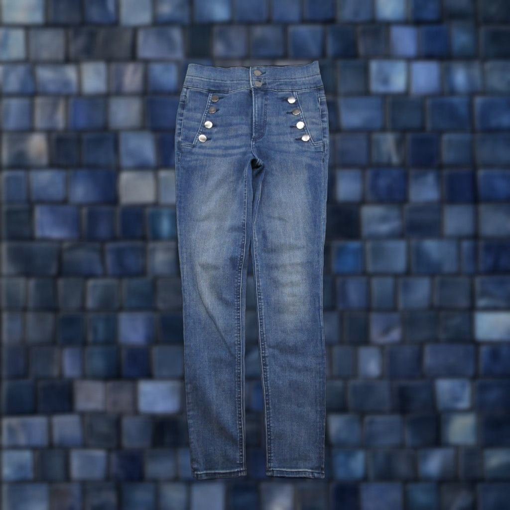 Express Express Blue Stretch Denim Super High Rise Ankle Skinny Jeans Jegging Size 2R Size 26" / US 2 / IT 38 - 1 Thumbnail