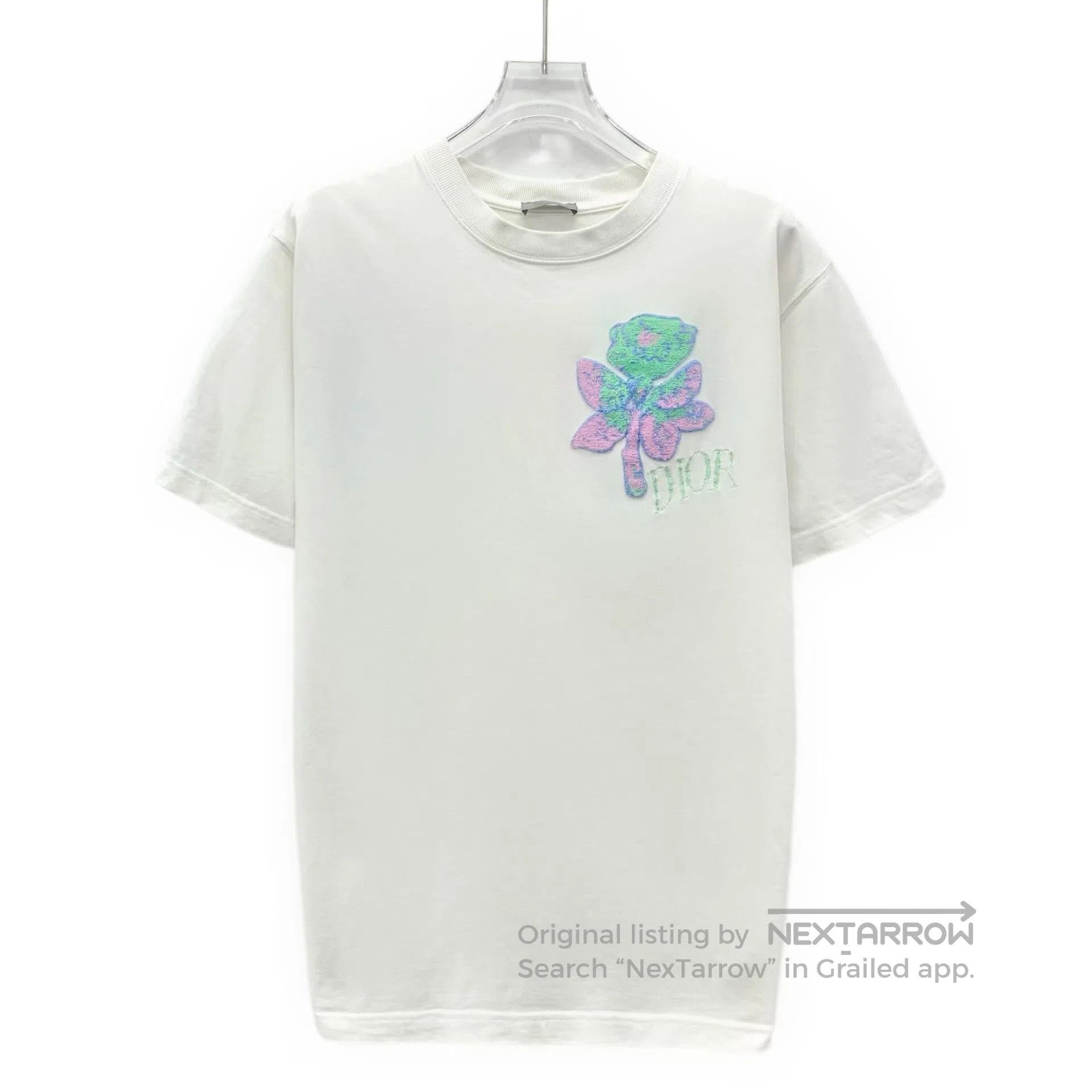 Dior Dior White Floral Flock Cotton Round Neck Short-Sleeve T-S Size US S / EU 44-46 / 1 - 1 Thumbnail