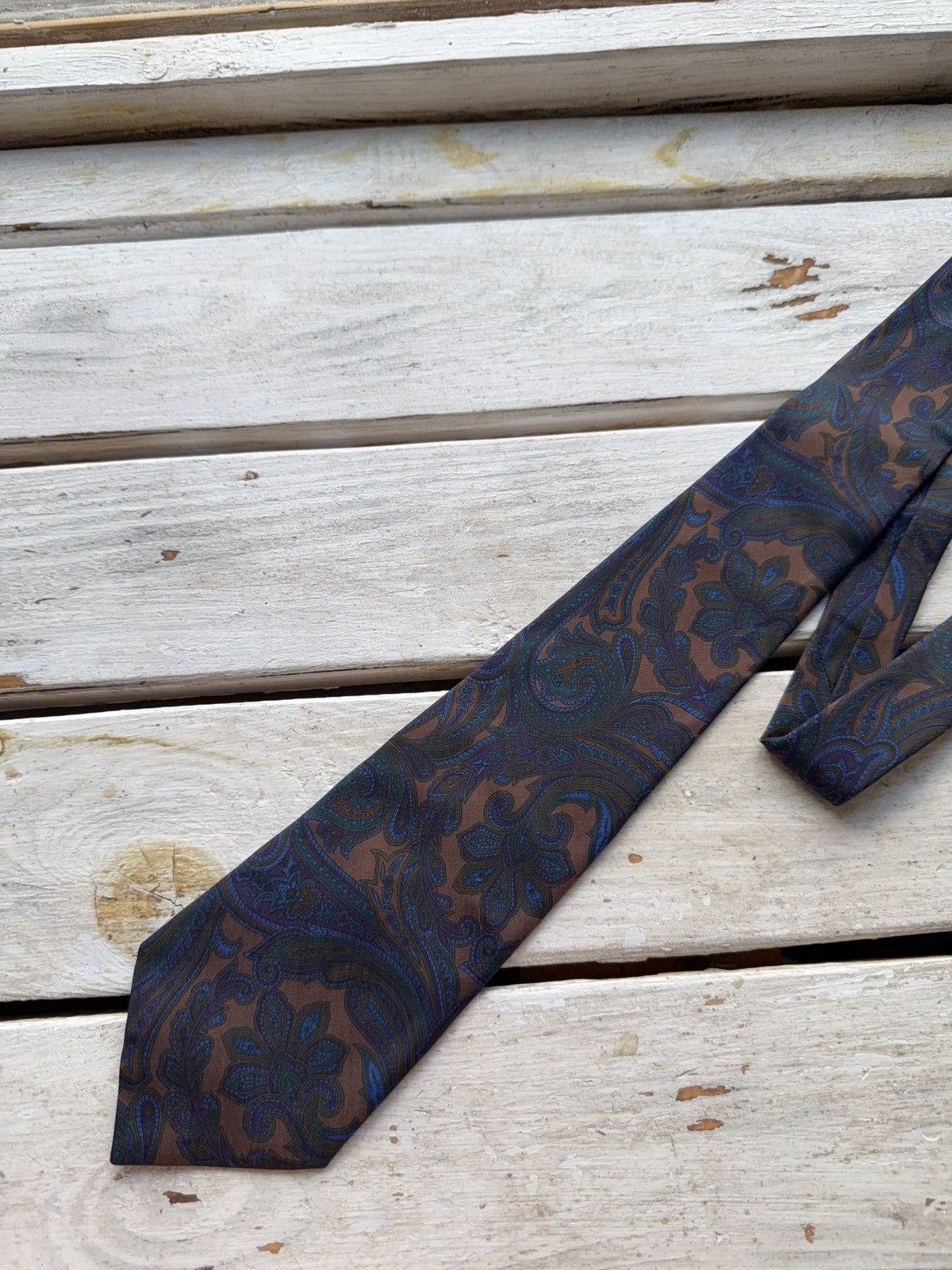 Designer × Givenchy Vintage Givenchy Paris Silk Tie Paisley Brown Blue Italy Size ONE SIZE - 2 Thumbnail