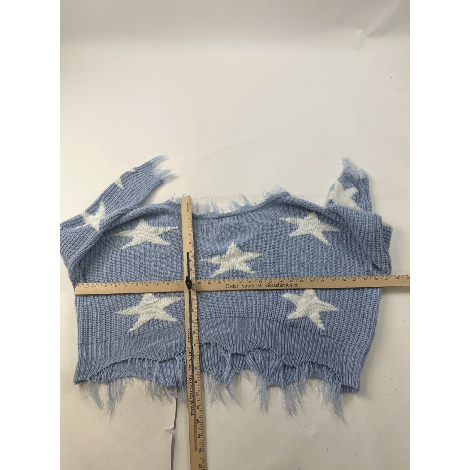 Vintage Just Polly Sweater Adult Medium Blue V-Neck Cropped Fringe Stars Pullover Womens Size M / US 6-8 / IT 42-44 - 5 Thumbnail