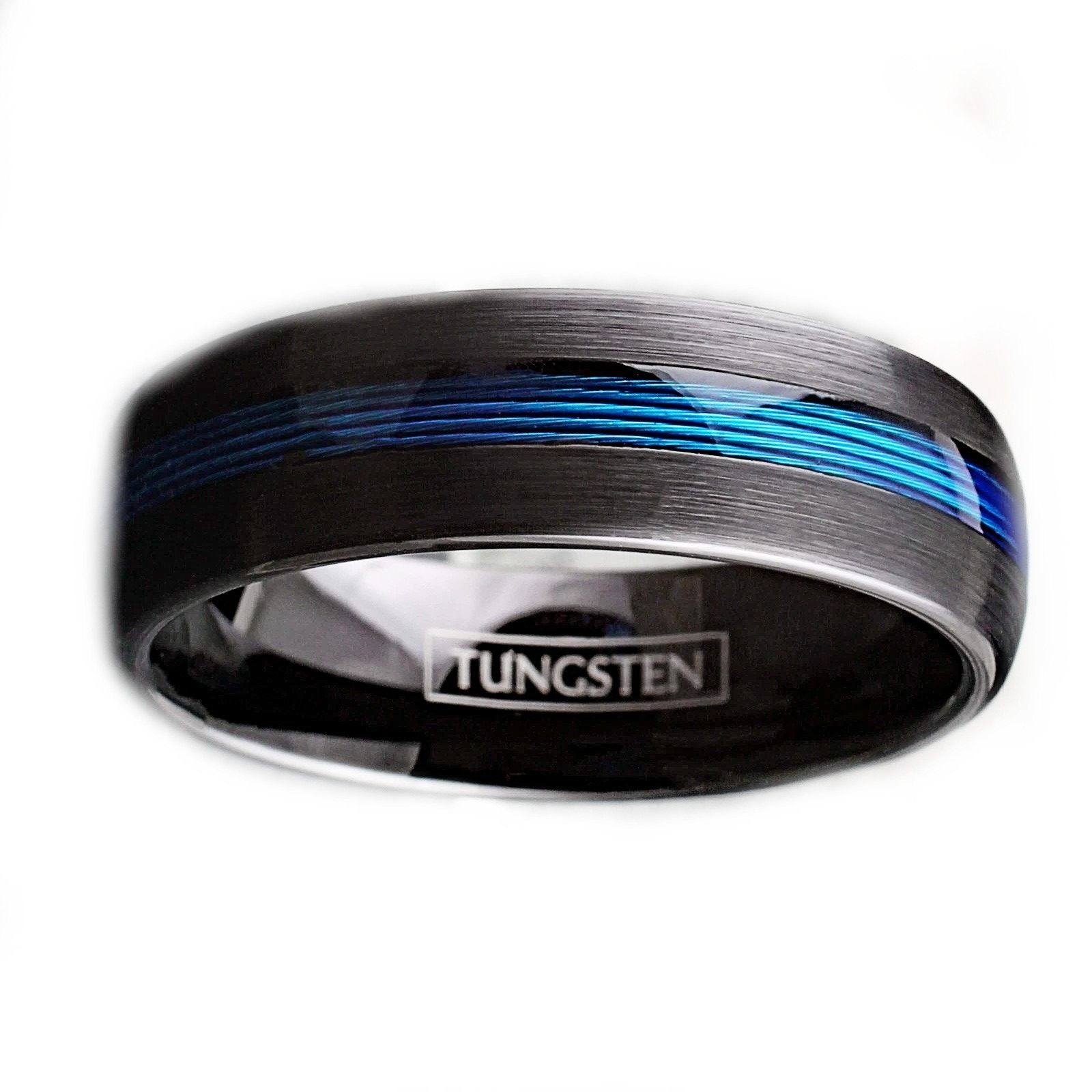 Other Tungsten Blue Wire Inlay 7mm Brushed Band Ring For Men Size ONE SIZE - 1 Thumbnail