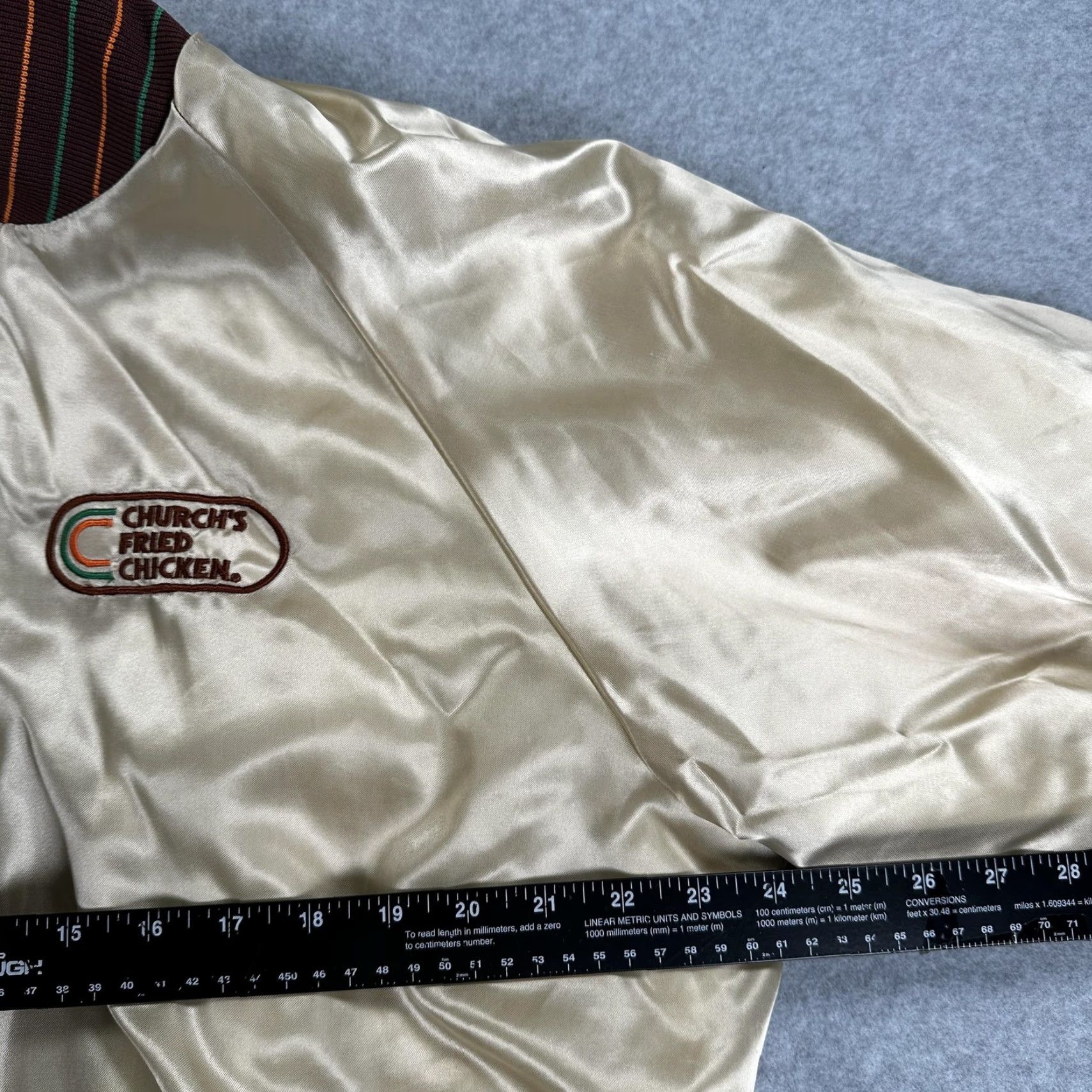 CO VINTAGE M. Kelley & Co. Inc Jacket Mens XL Beige Satin Bomber Church's Fried Chicken Shirt Size US XL / EU 56 / 4 - 6 Thumbnail