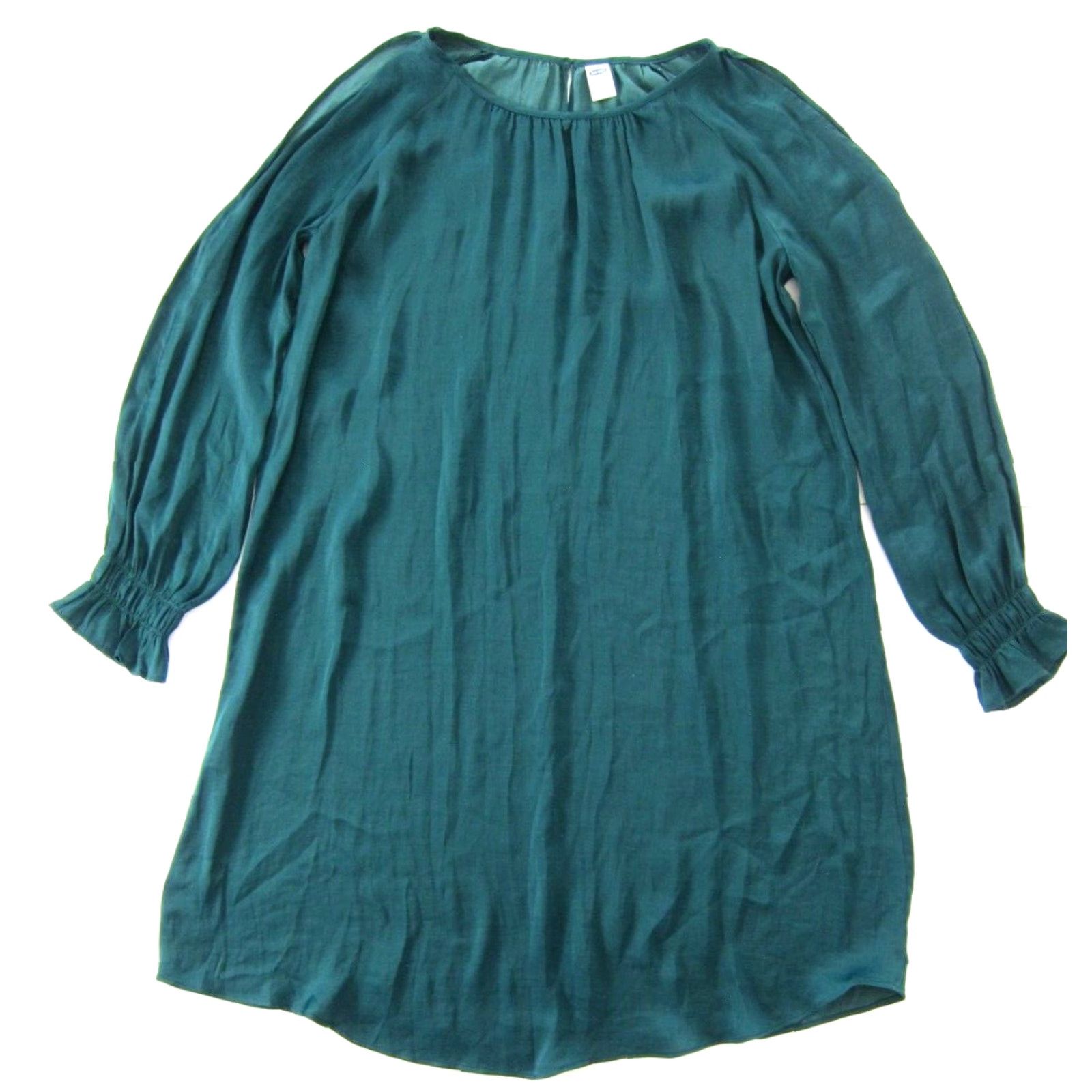 Old Navy Old Navy Emerald Green Silky Peep Shoulder Long Sleeve Tunic Smock Dress XS Size XS / US 0-2 / IT 36-38 - 2 Thumbnail