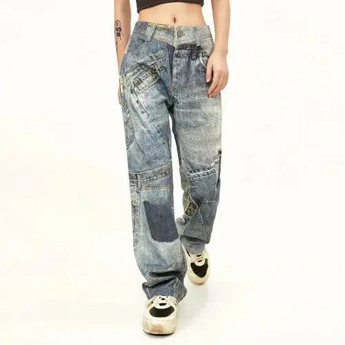 Japanese Brand × Jean Y2K High Street Color Match Patchwork Baggy Jeans Size US 32 / EU 48 - 4 Thumbnail