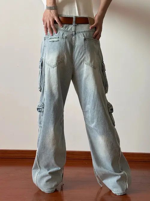VIBE Frayed loose jeans pockets ripped wide legs retro style Y2K Size US 32 / EU 48 - 6 Thumbnail