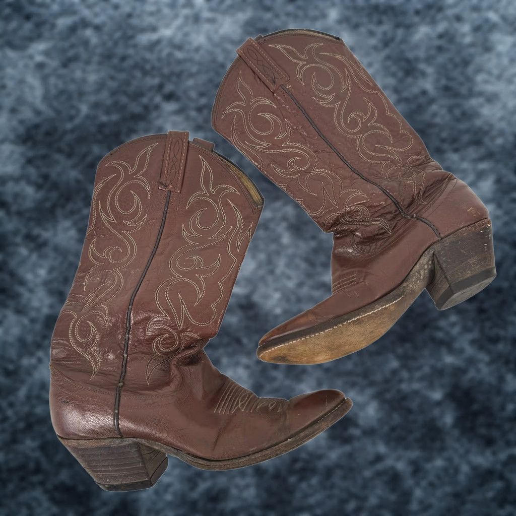 Dan Post VINTAGE Dan Post Brown Leather Western Cowboy Boots Pointed Toe 7.5 A Size US 8 / IT 38 - 1 Thumbnail