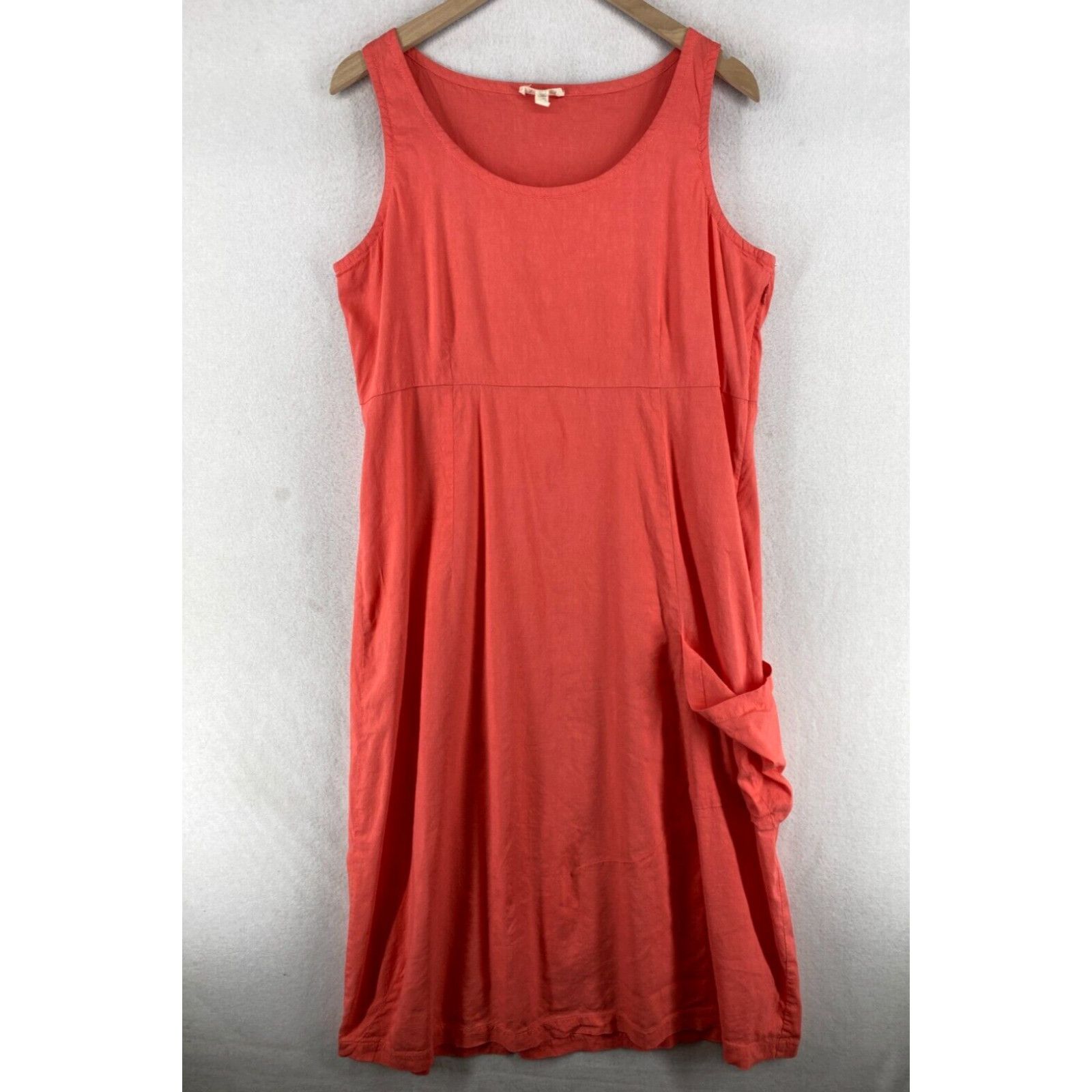image of Eileen Fisher Dress L Linen Viscose Stretch Shift Midi Tank Pocket Coral Pink in White, Women's (Si