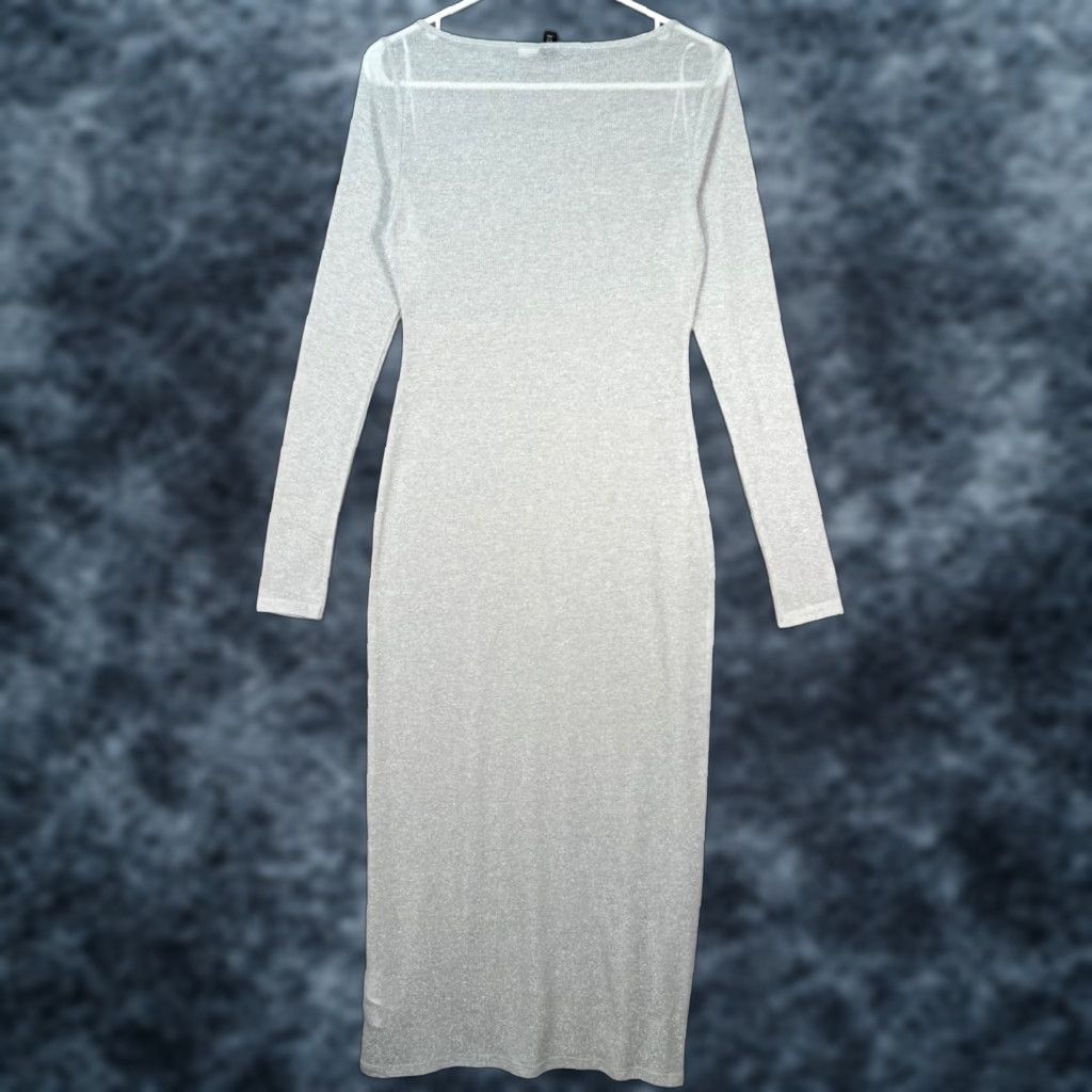 H&M H&M Divided Womens Size Small Shimmery Silver Long Sleeve Midi Dress Size S / US 4 / IT 40 - 1 Thumbnail