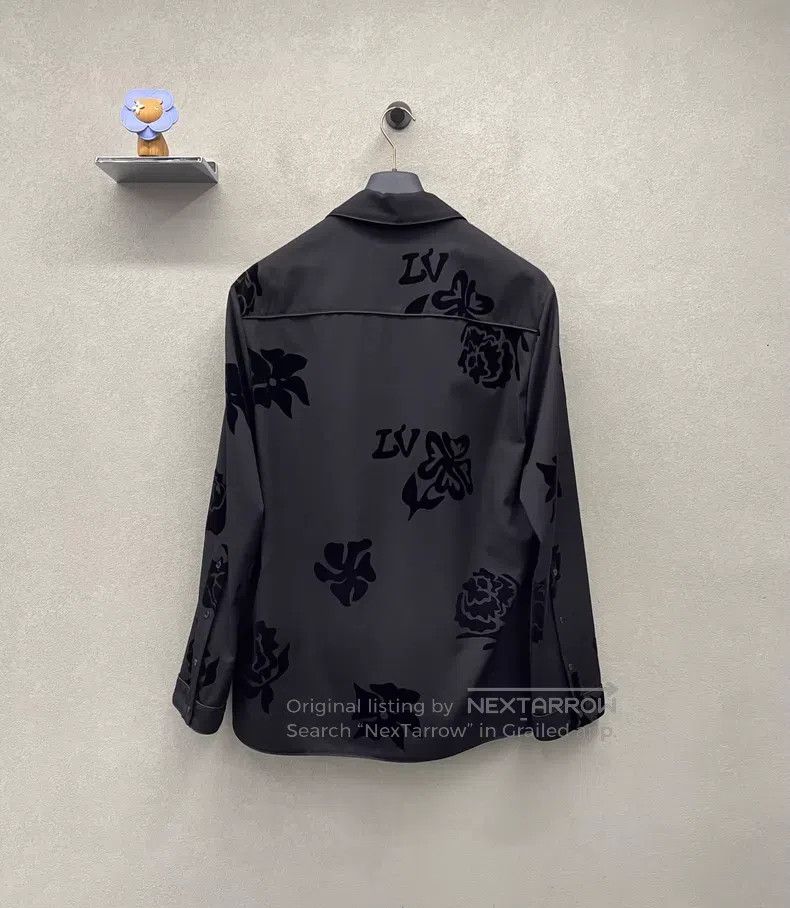 Louis Vuitton Louis Vuitton Black Flocked Floral Shirt Size US M / EU 48-50 / 2 - 2 Thumbnail