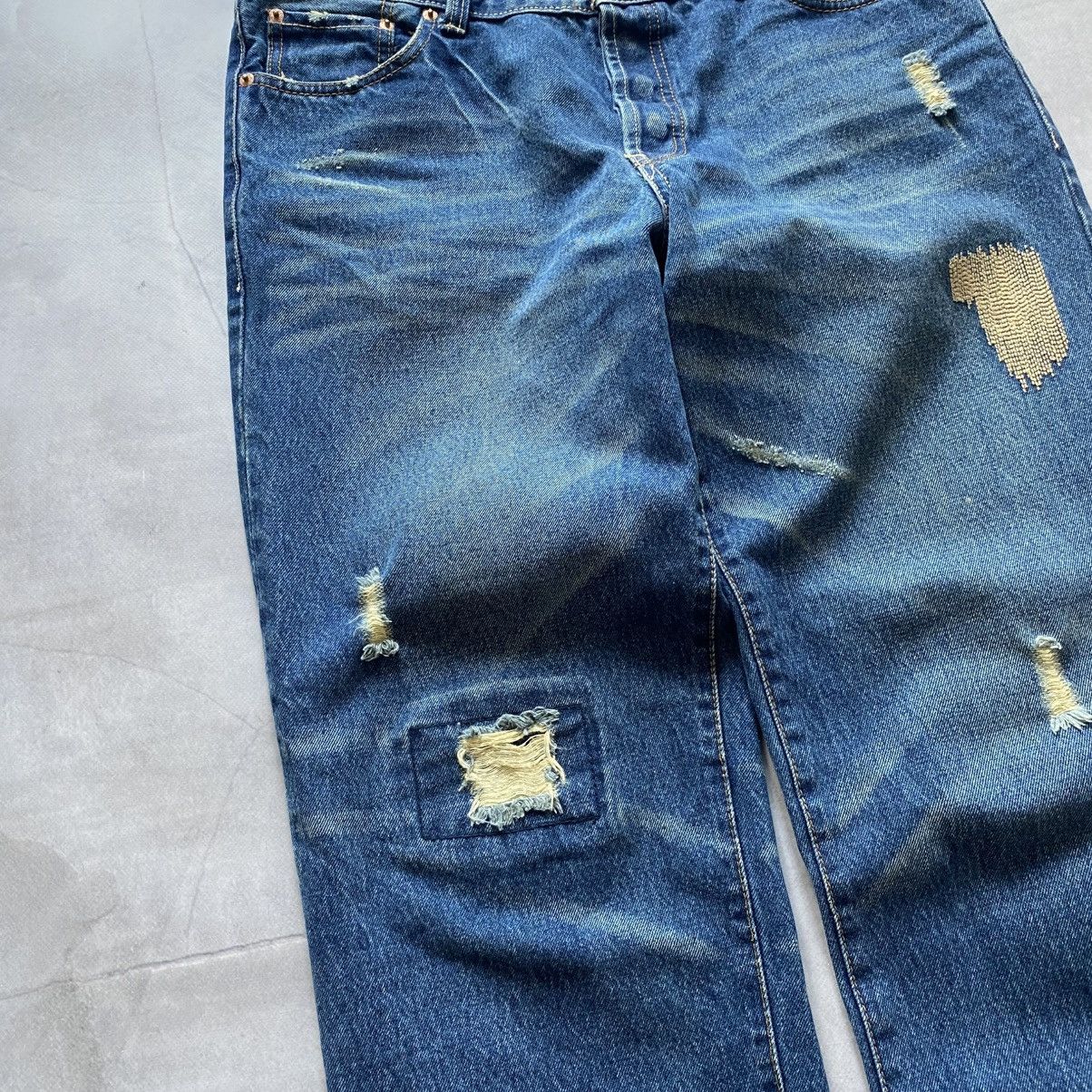 Levi's Archive Japan Levi’s 501 Distressed Sashiko Vibe Jeans Y2K Size US 34 / EU 50 - 3 Thumbnail