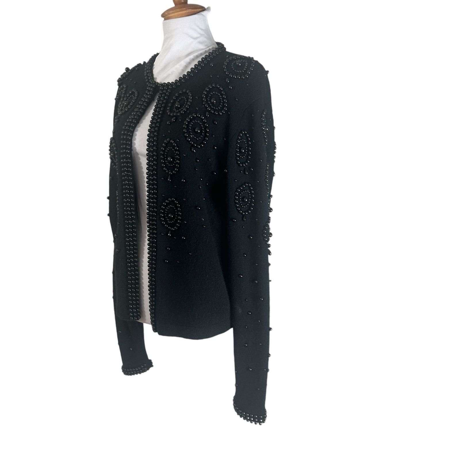 Vintage Vintage 1980s Black Wool Beaded Cardigan Sweater Large Size L / US 10 / IT 46 - 4 Thumbnail