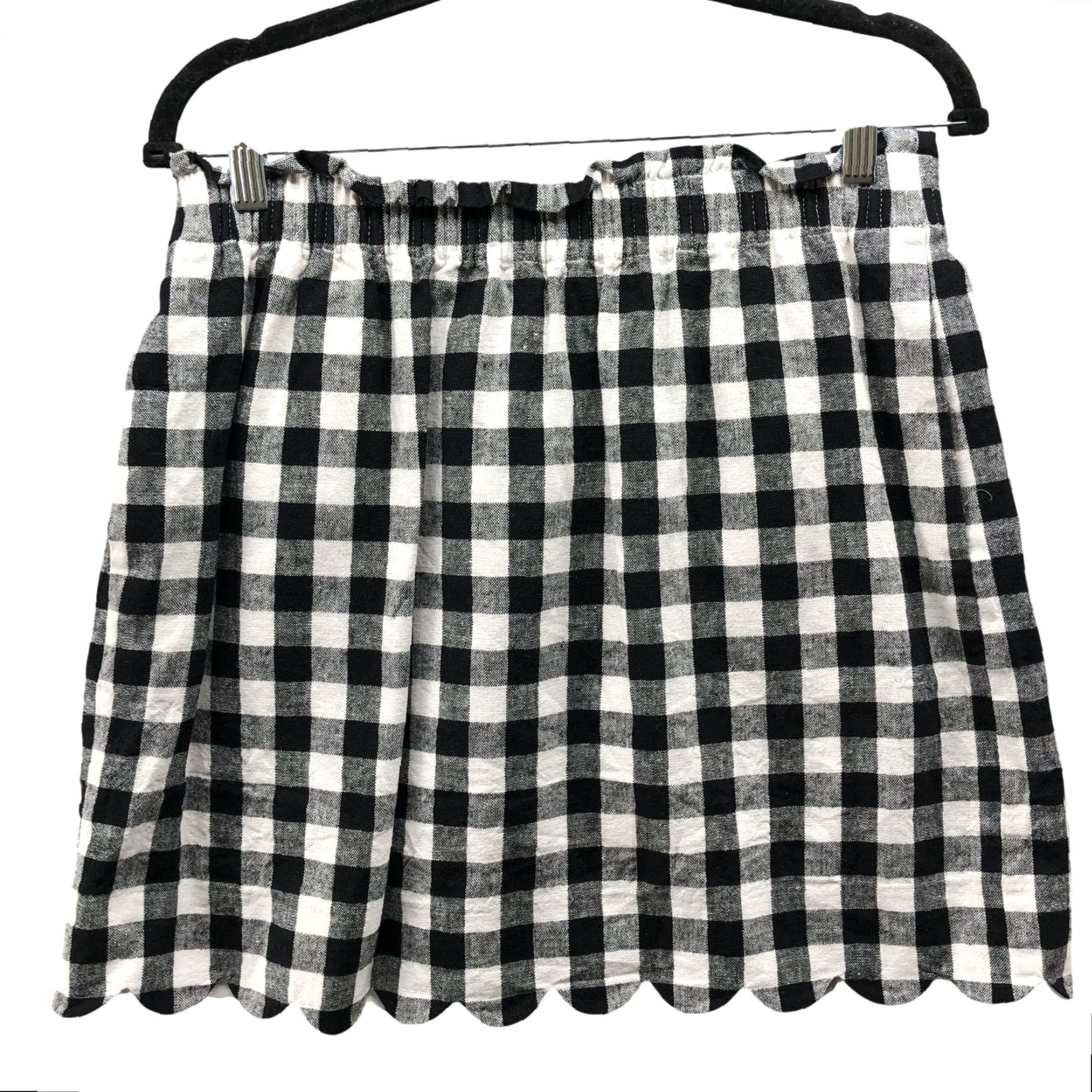 J.Crew VINTAGE J. Crew Not Vintage; J. Crew Cotton Linen Mini Skirt Womens 10 Black White Gingham Scallop Hem - but exclude vintage if not; Sorry. Size 32" / US 10 / IT 46 - 2 Thumbnail