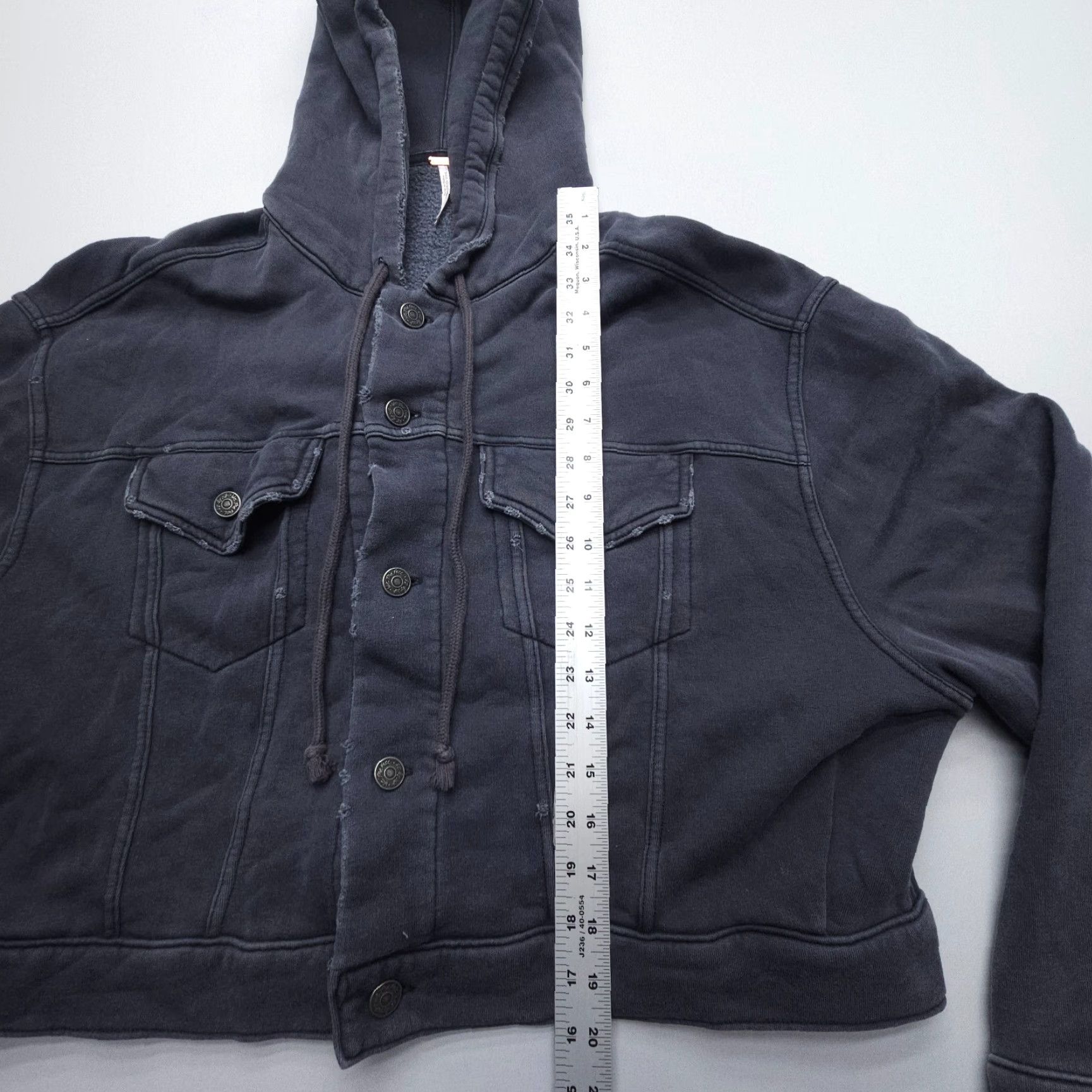 Free People Free People Dreamer Hooded Cropped Jacket Womens Medium Charcoal Button Hoodie Size M / US 6-8 / IT 42-44 - 5 Thumbnail