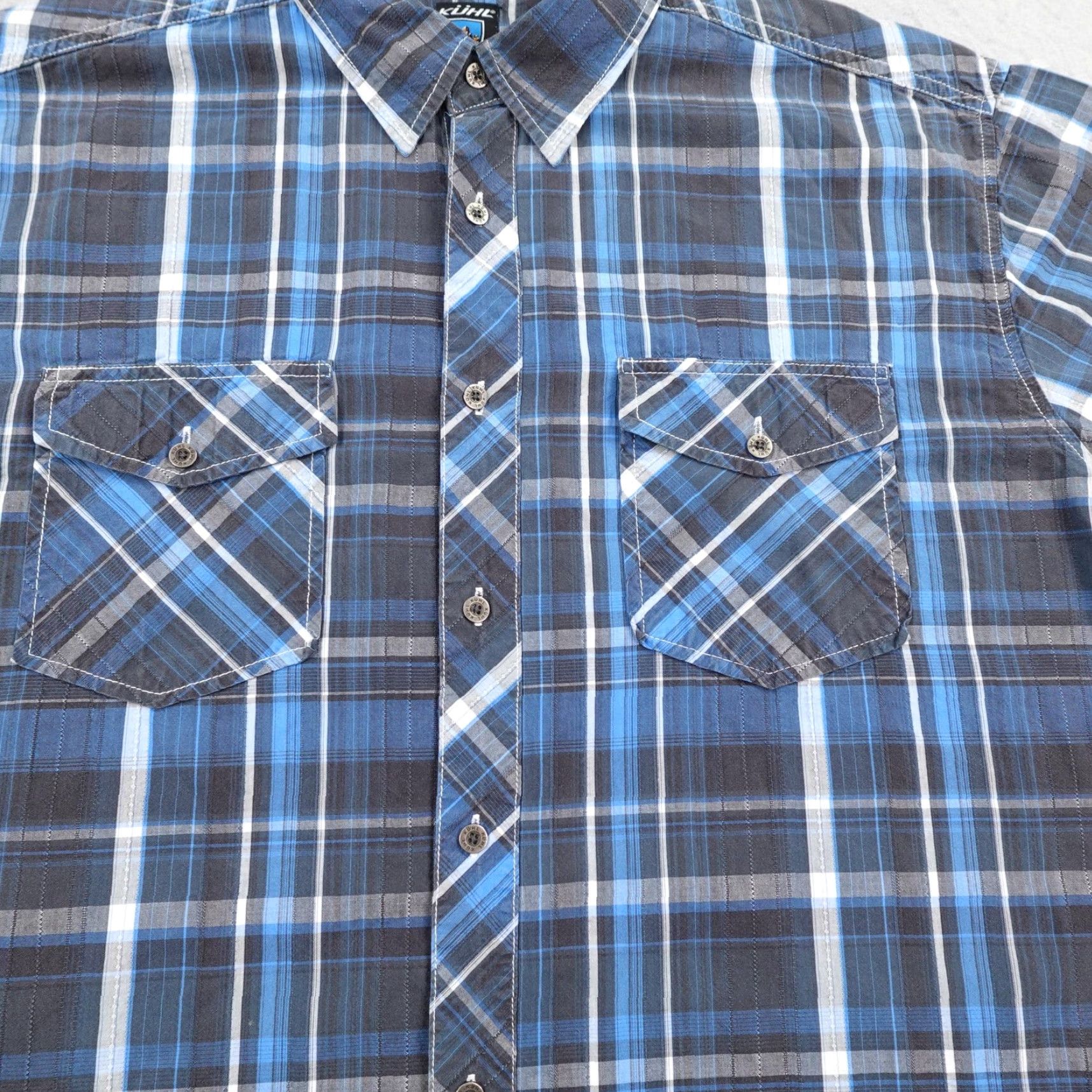 Vintage Kuhl Shirt Men XL Blue Plaid Suncel Button Up Hiking Outdoors Short Sleeve Size US XL / EU 56 / 4 - 3 Thumbnail