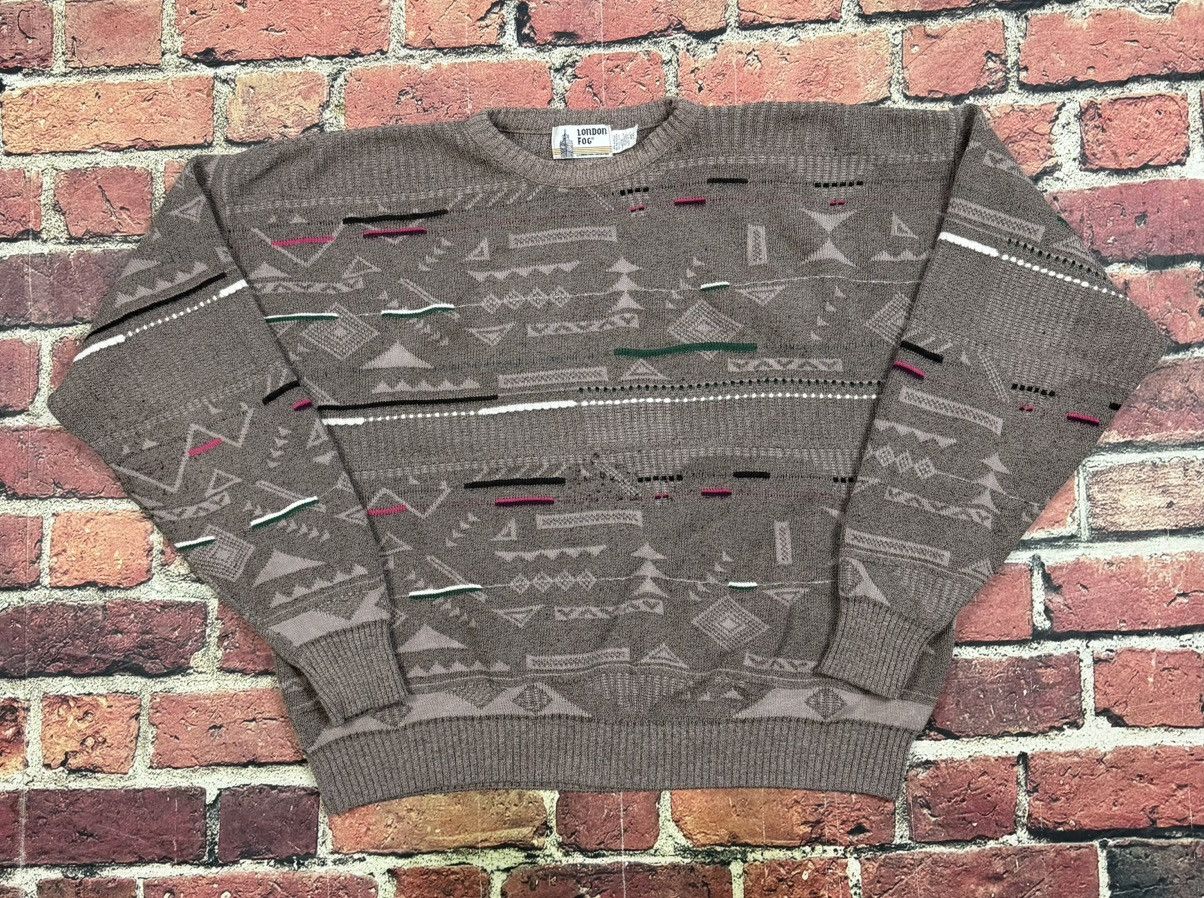 London Fog Vintage London Fog Textured Abstract Knit Grandpa Sweater Size US XXL / EU 58 / 5 - 1 Thumbnail