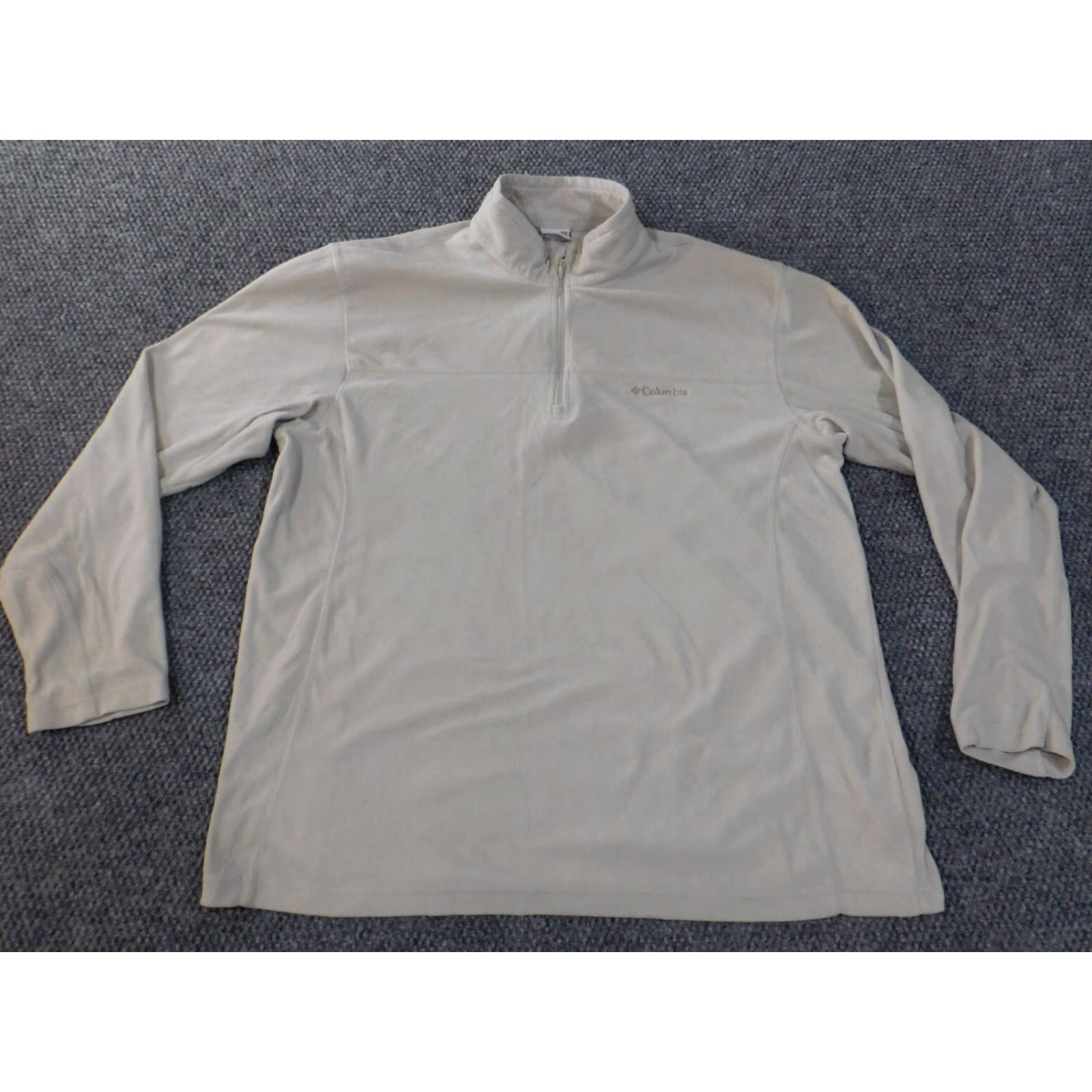 Vintage Columbia Sweatshirt Men XL Beige Knit Fleece Lightweight Outdoor Nature Walk Logo Zip Mock Neck Pullover Regular Style Pullover Size US XL / EU 56 / 4 - 4 Thumbnail