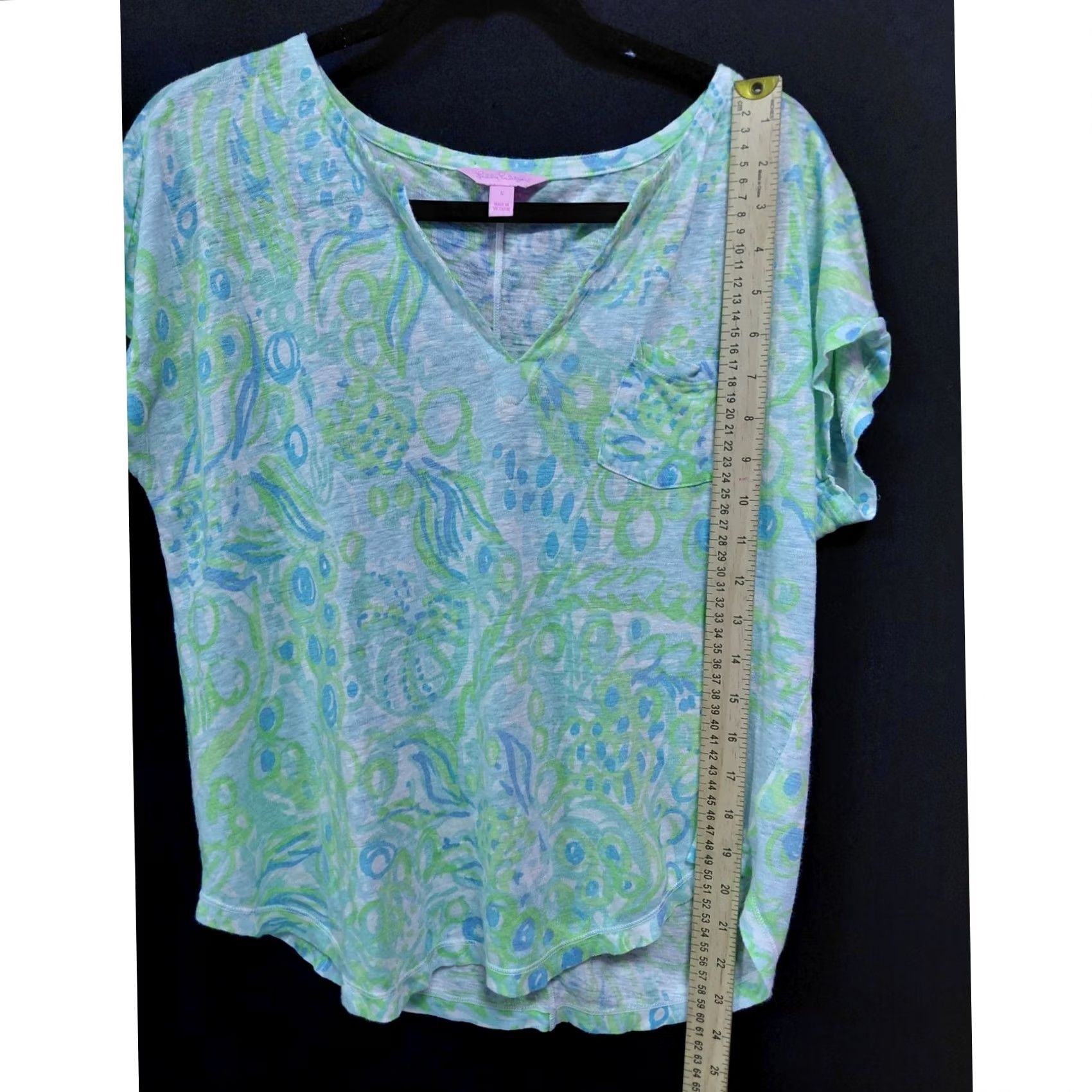 Lilly Pulitzer Lilly Pulitzer Green Graphic Print Linen V-Neck Shirt Women Size S Size S / US 4 / IT 40 - 7 Thumbnail