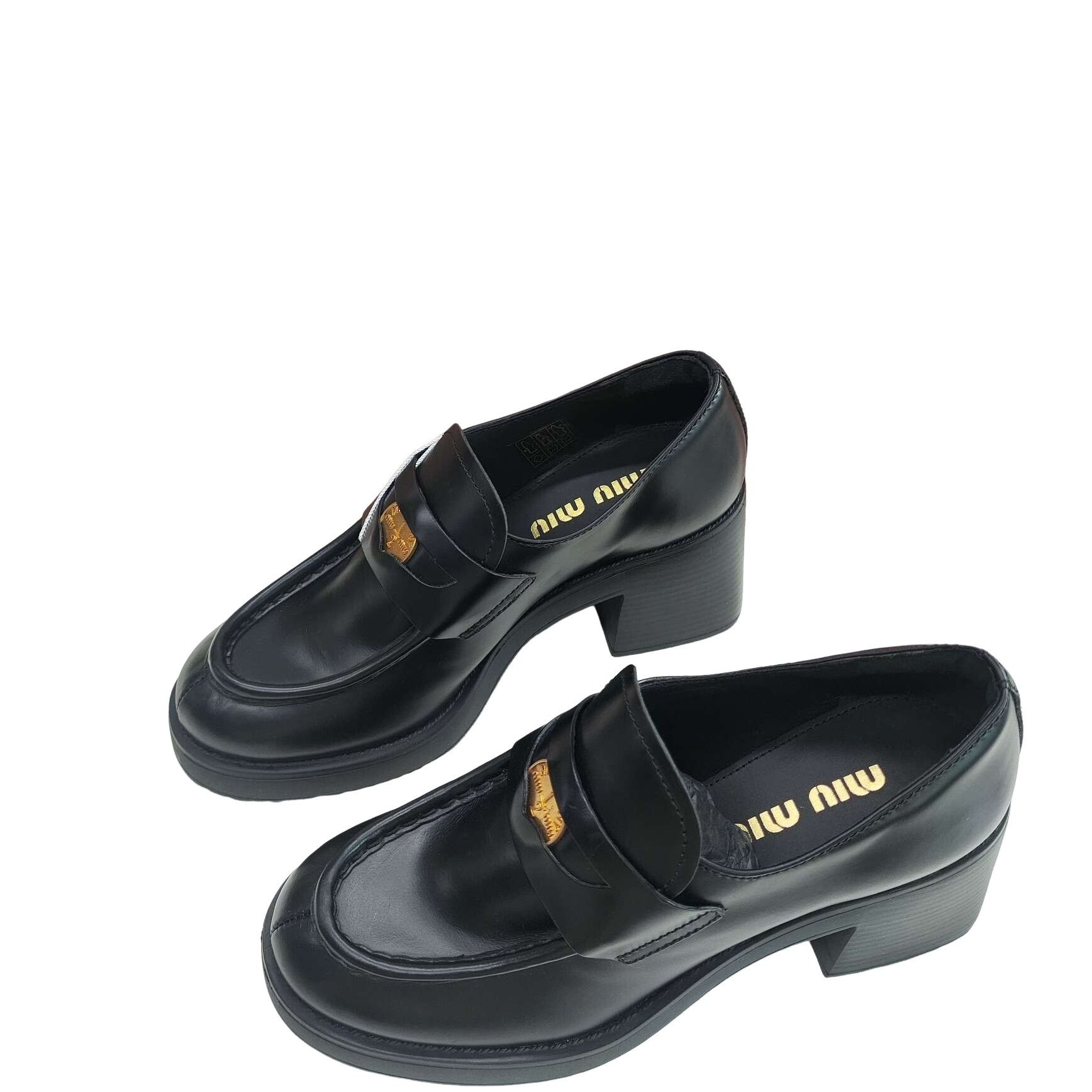 Miu Miu Miu Miu Leather Penny Block Heel Loafers Size 35.5 Size US 5.5 / IT 35.5 - 1 Thumbnail