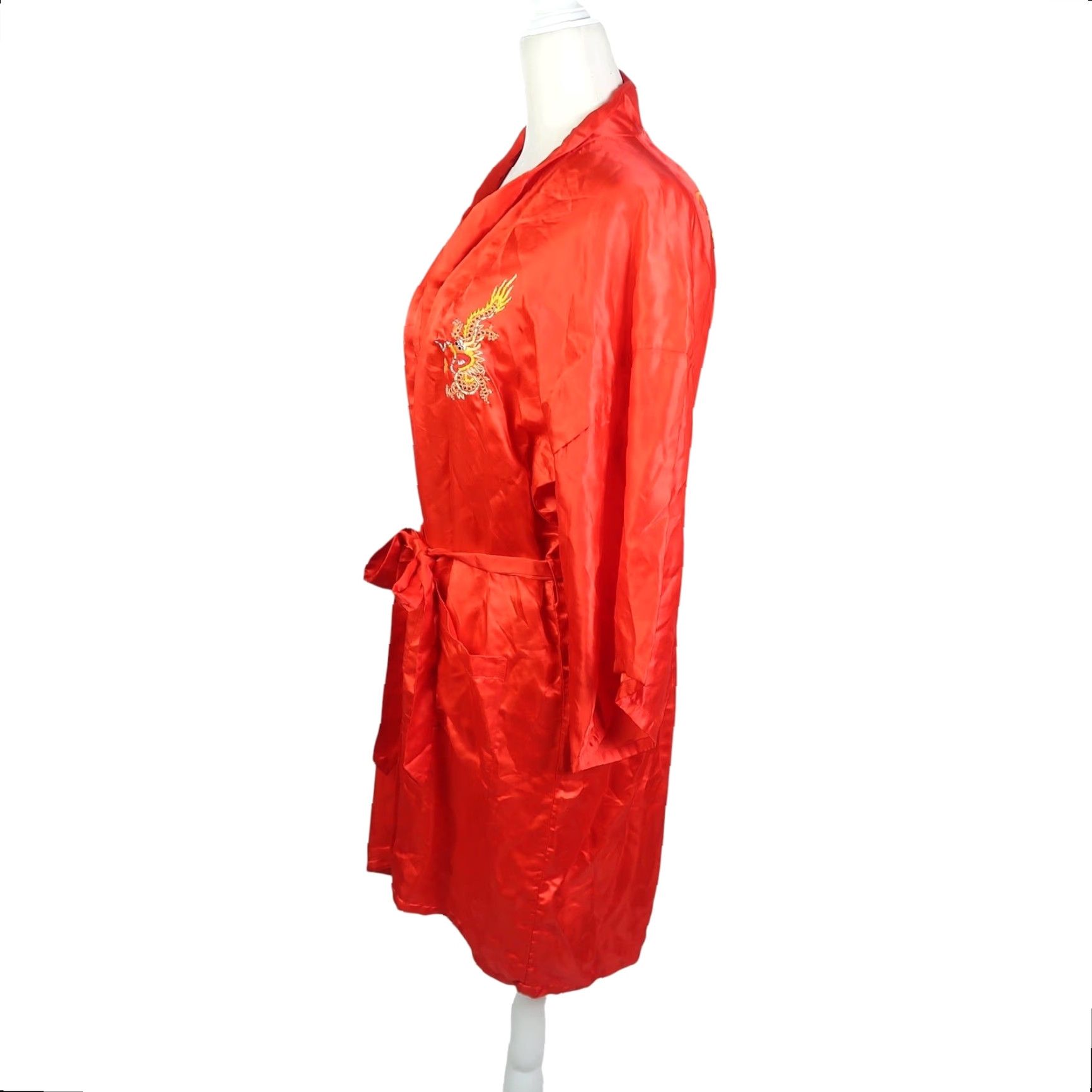 Vintage VINTAGE Golden Dragon Red Silk Dragon Embroidered Robe M Women Satin Silk Embroidered Robe Middle East Spring Summer Size ONE SIZE - 3 Thumbnail