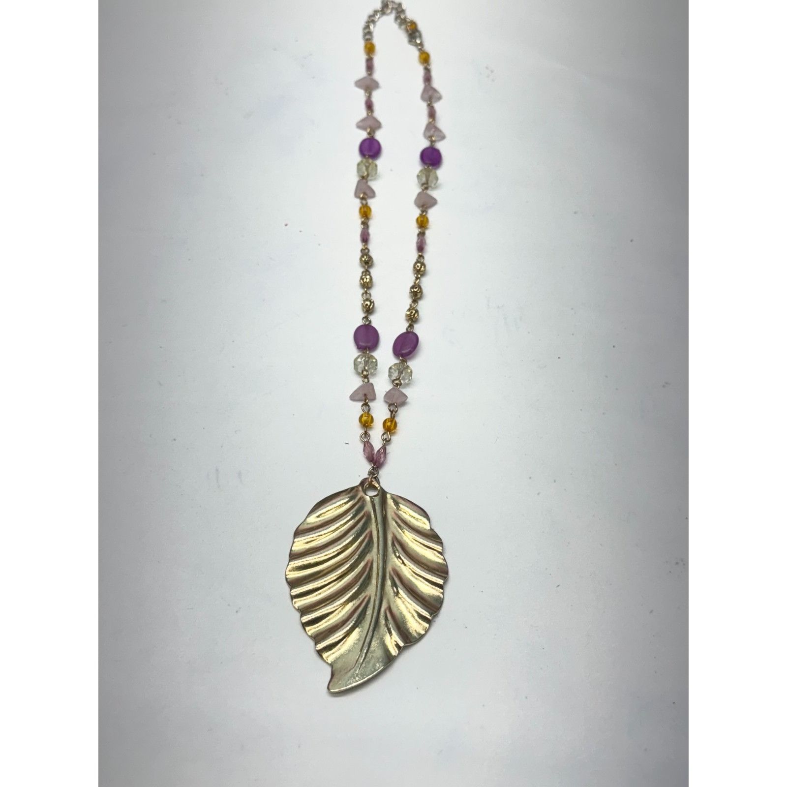 Vintage Vintage acrylic crystal chain beaded leaf pendant necklace Size ONE SIZE - 3 Thumbnail