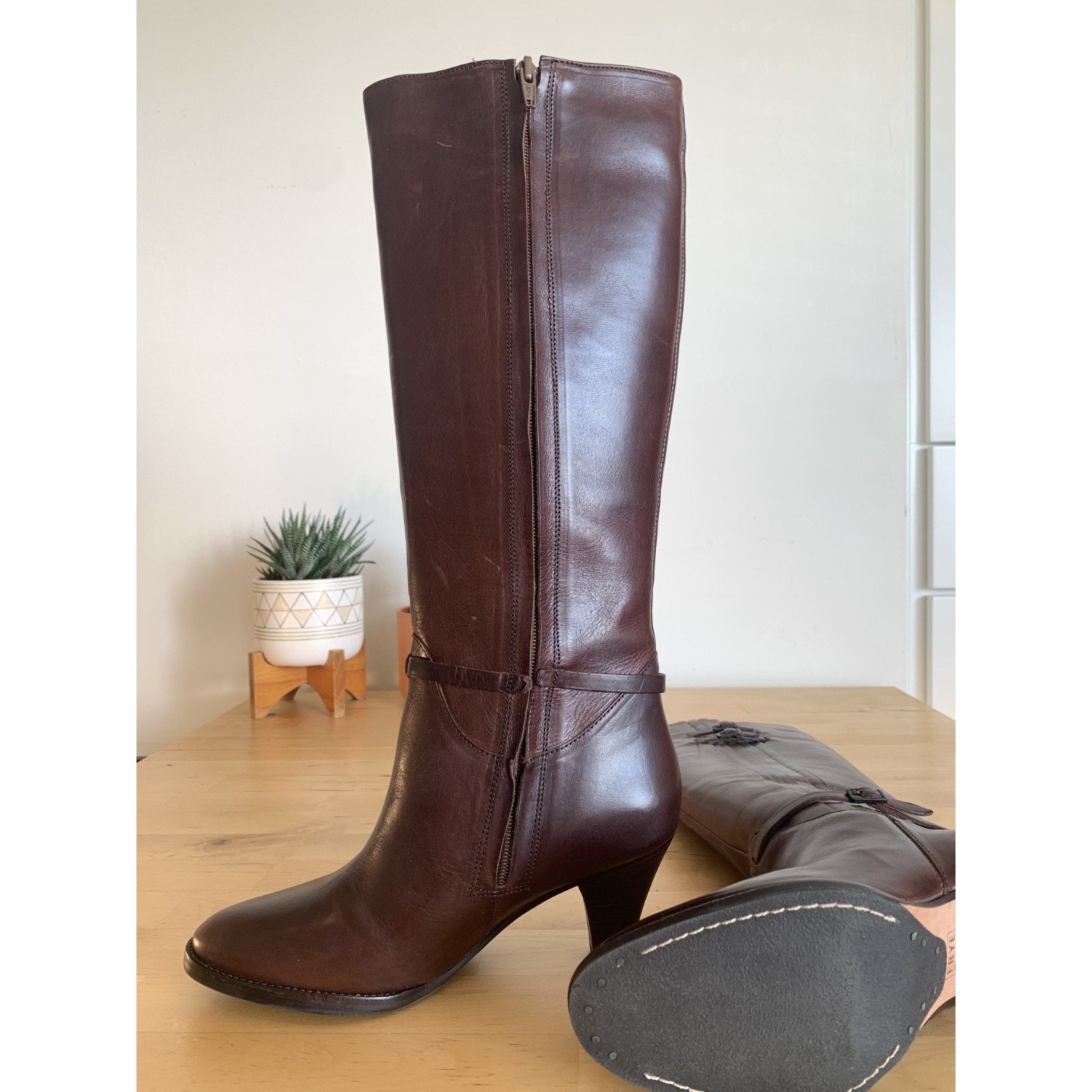 Frye NIB Frye Tina Pleat Knee High Brown Leather Boots Size 6 Size US 6 / IT 36 - 2 Thumbnail