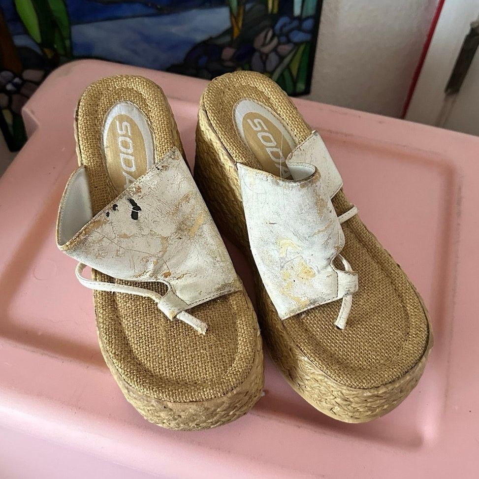 Other soda vintage platform woven white sandals Size US 7 / IT 37 - 2 Thumbnail