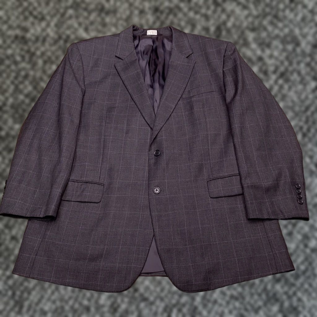 Jos. A. Bank Jos. A. Bank Blazer Sport Coat 48R Gray Windowpane Wool Slm Notch Single-Breasted Two-Button Mens Jacket Coat Regular Vintage No Size 48R - 1 Thumbnail