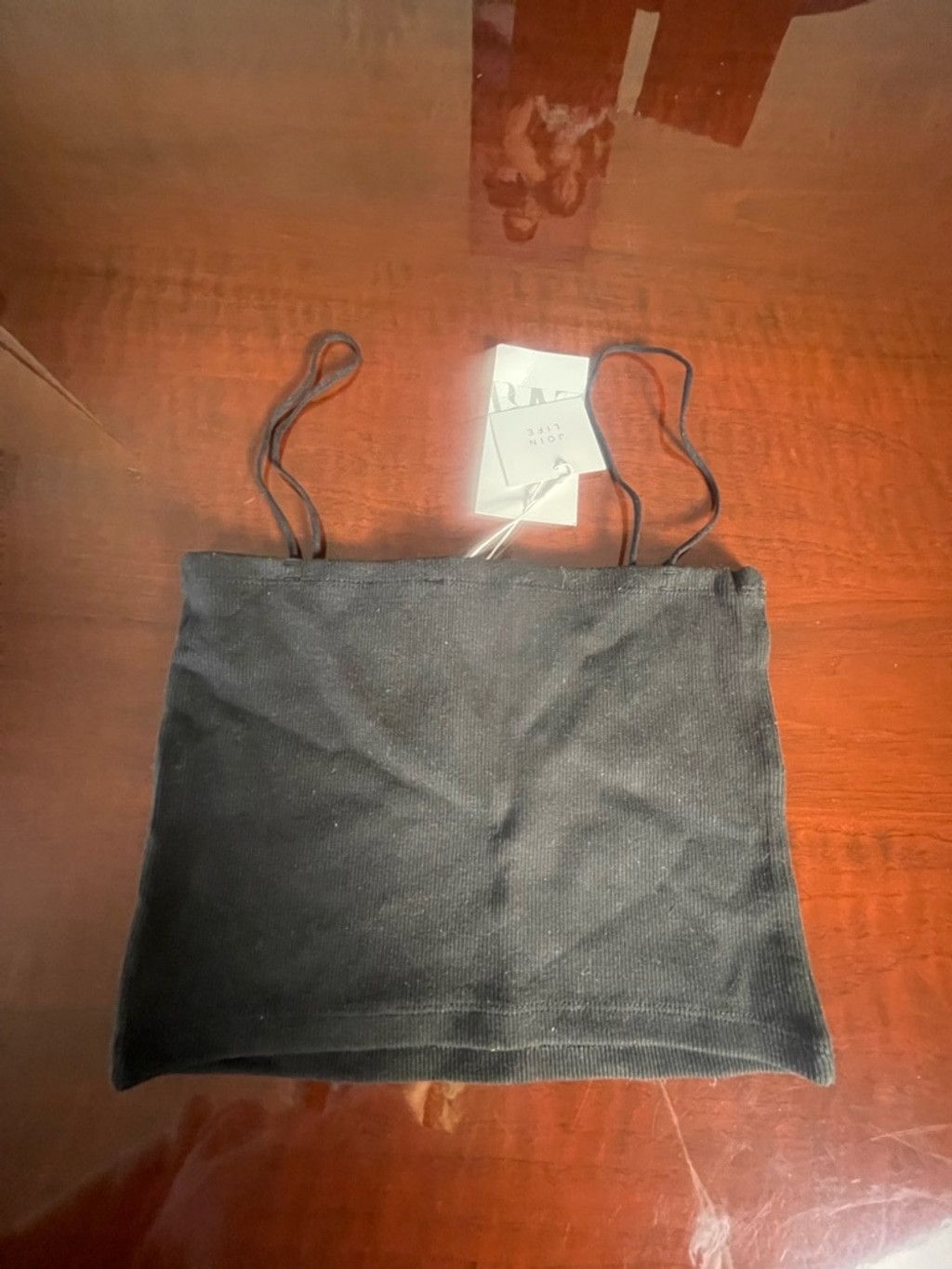 Zara ZARA Black Ribbed Crop Top Spaghetti Strap Minimalist Sz L Size L / US 10 / IT 46 - 4 Thumbnail
