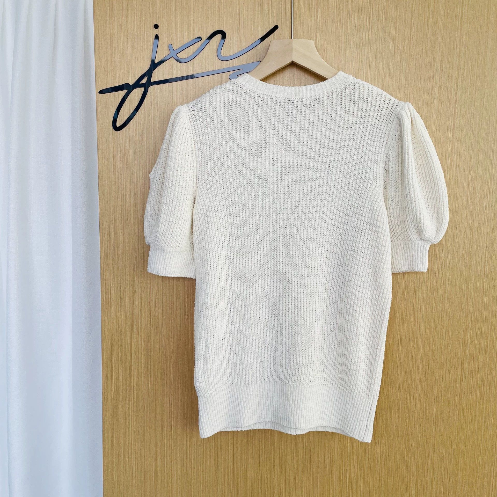 Moncler Moncler Puff Sleeve Knit Crew Neck Short Top Women's White S Size S / US 4 / IT 40 - 2 Thumbnail