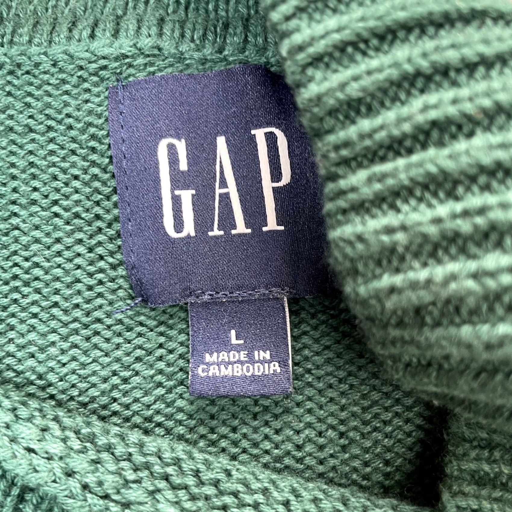 Gap Gap Sweater Women Large Green Oversized Cotton Tight Knit Logo Ribbed Side Slit Size L / US 10 / IT 46 - 3 Thumbnail