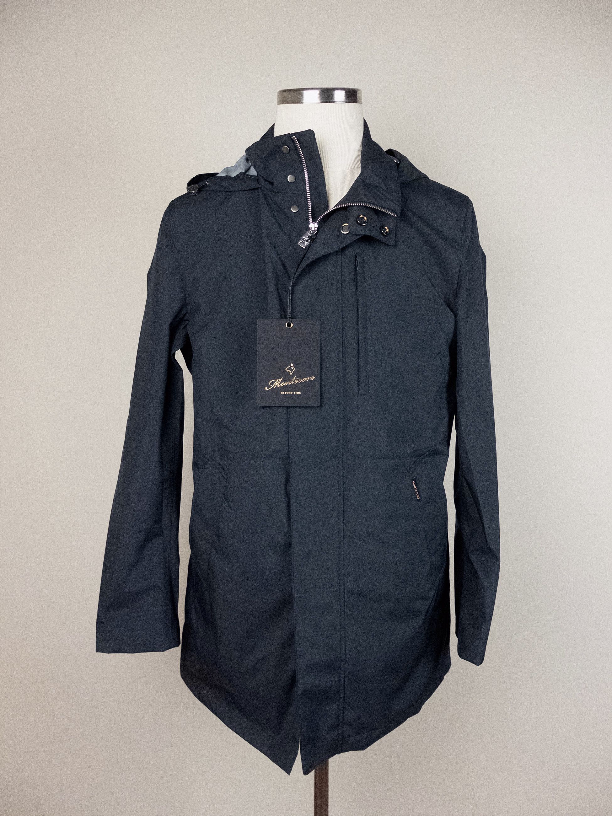 Montecore MONTECORE Italy dark blue hooded nylon coat jacket Large Size US L / EU 52-54 / 3 - 1 Thumbnail