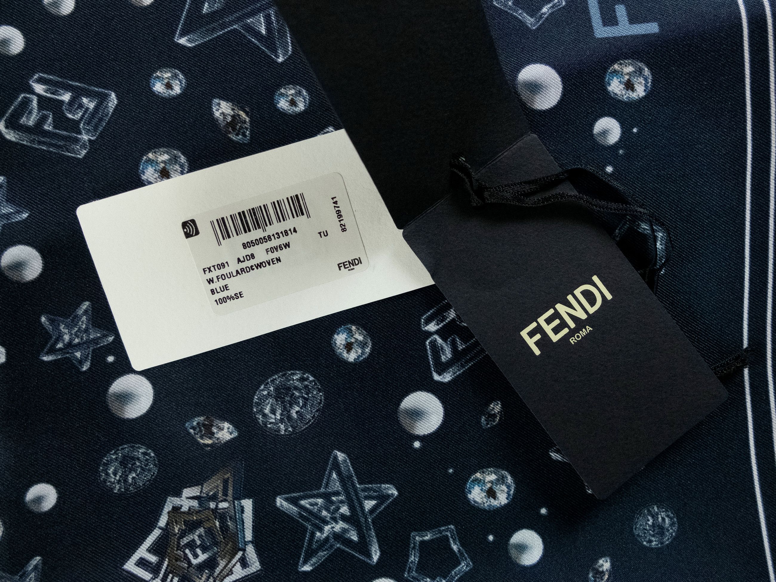 Fendi FENDI navy blue stars and FF logo print silk scarf foulard Size ONE SIZE - 6 Thumbnail