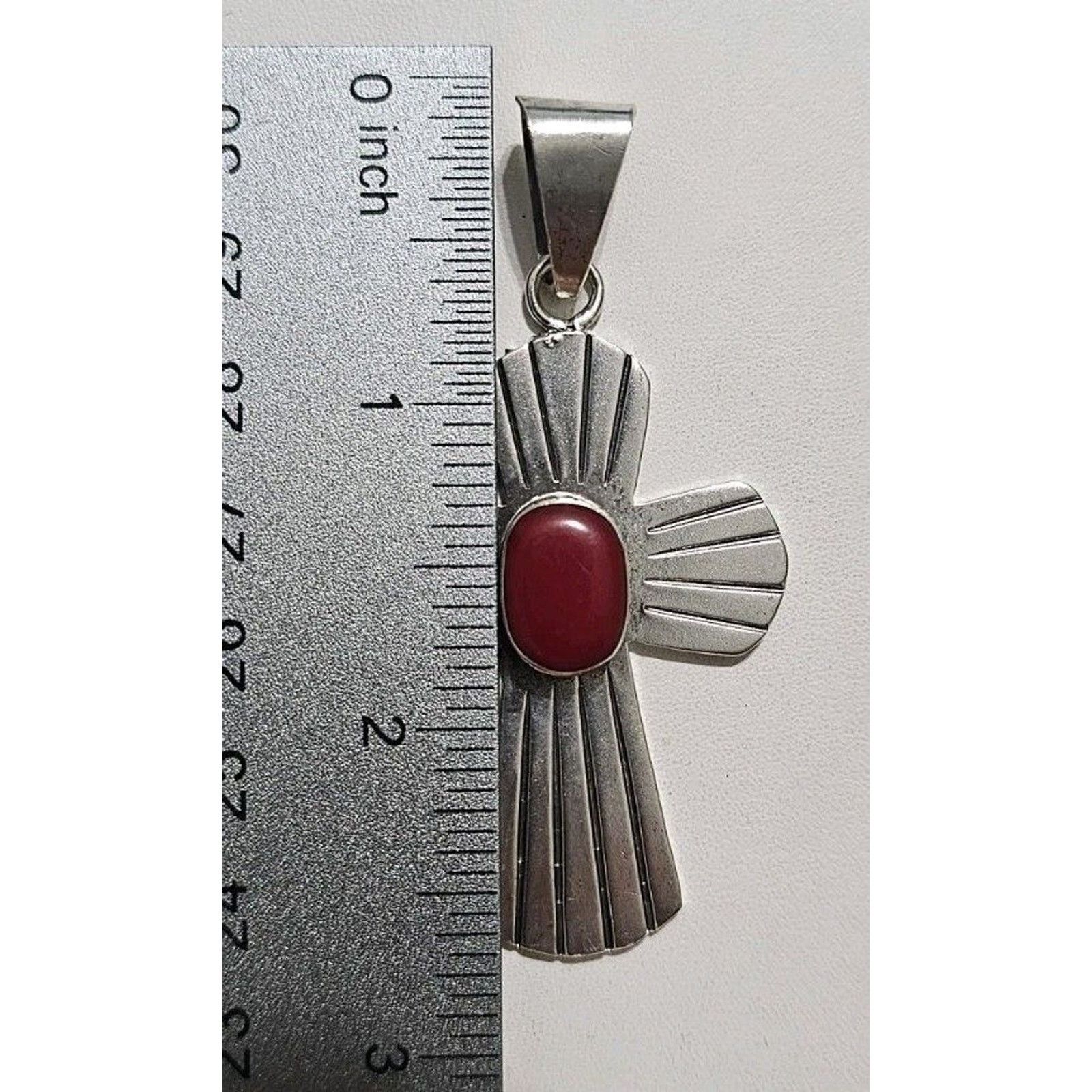 Other Vintage Chunky Sterling Silver Cross Red Jasper Stone Size ONE SIZE - 5 Thumbnail
