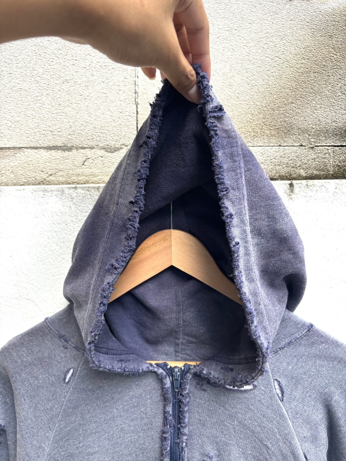 Vintage Thrashed Faded Distressed Thermal Navy Hoodie ERD Grunge Size US L / EU 52-54 / 3 - 2 Thumbnail